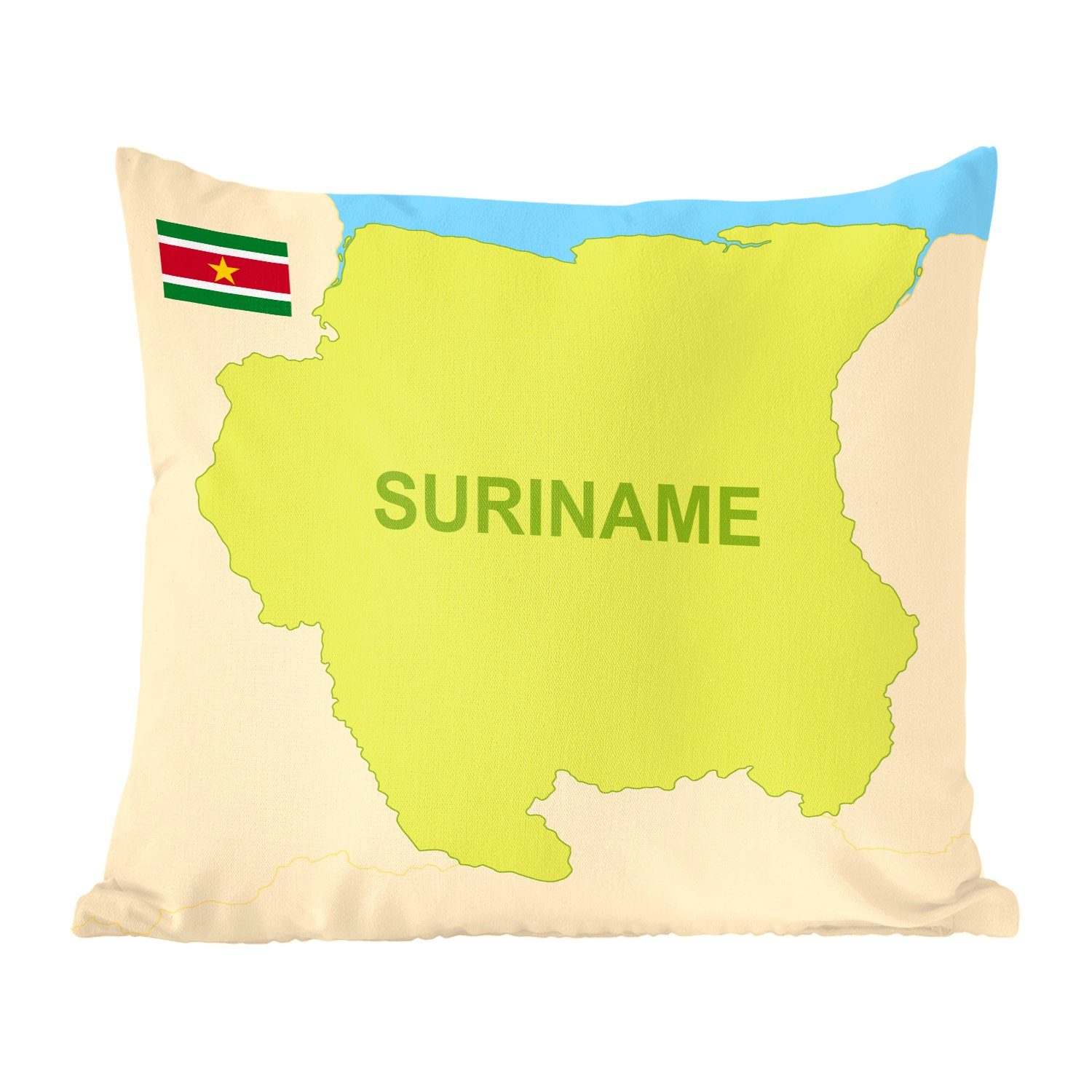 MuchoWow Dekokissen Die Karte Deko, mit Suriname mit für Zierkissen Flagge, von der Füllung Sofakissen Schlafzimmer, Wohzimmer