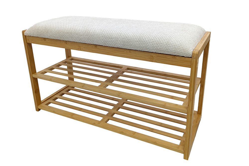 riess-ambiente Schuhbank ZEN-BO 80cm natur/beige - Bambus, FSC, Regal, Sitzbank, viel Stauraum (Einzelartikel, 1-St), Gepolsterte Garderobenbank aus Massivholz - ideal für Eingangsbereich