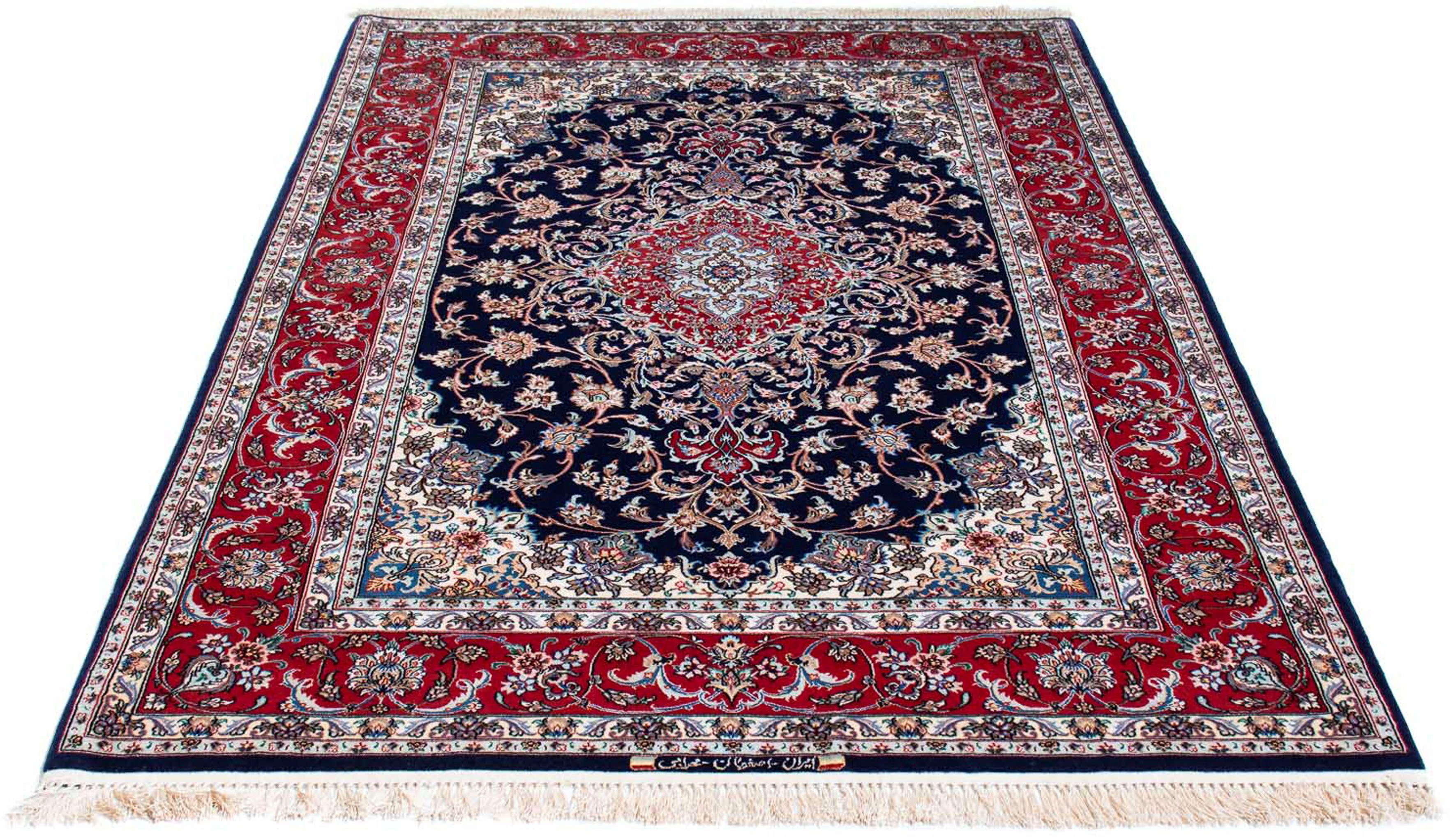 Orientteppich Perser - Isfahan - Premium - 197 x 130 cm - dunkelblau, morgenland, rechteckig, Höhe: 6 mm, Wohnzimmer, Handgeknüpft, Einzelstück mit Zertifikat