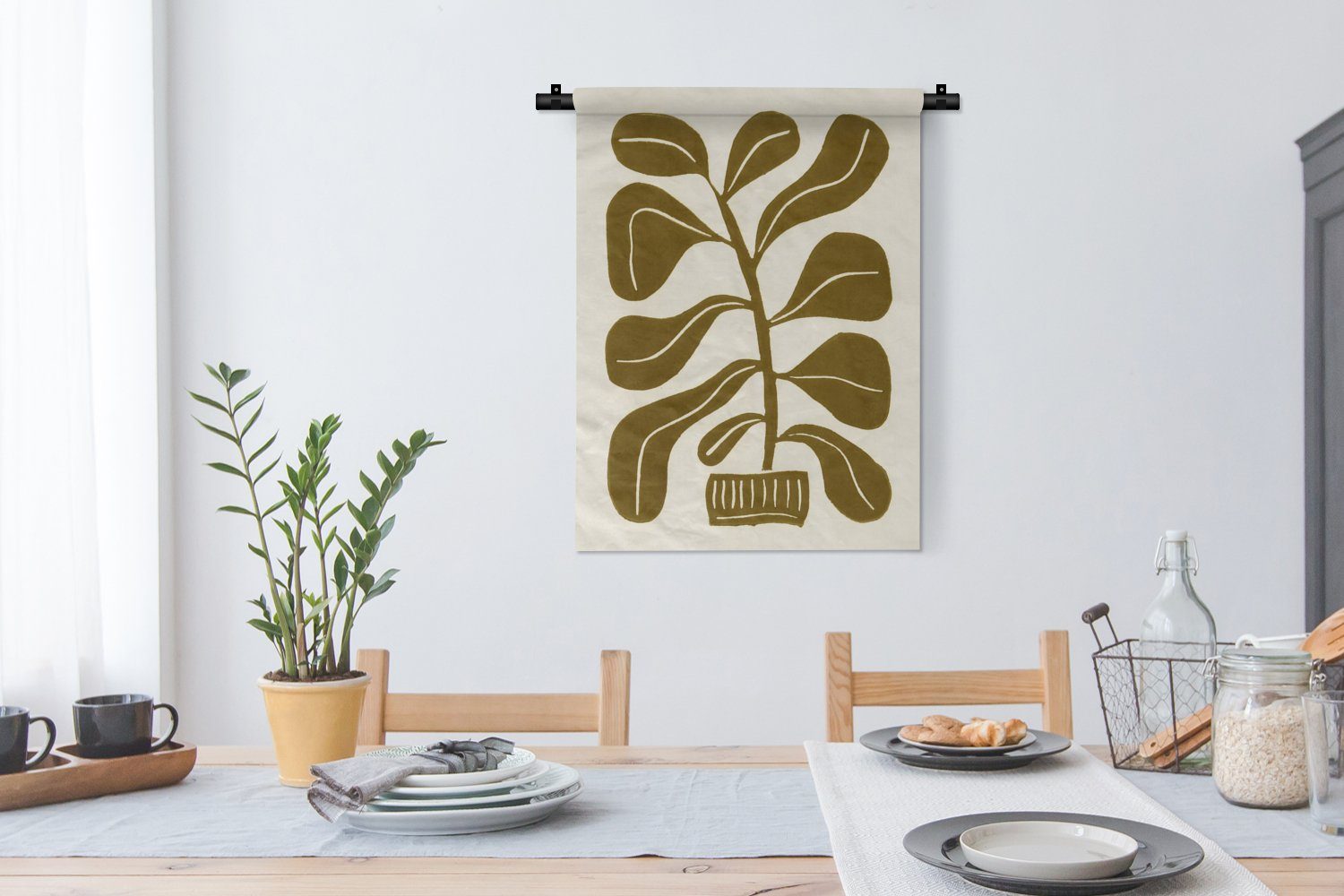 Wanddekoobjekt an Deko Pastell - Pflanze Schlafzimmer - Wohnzimmer, MuchoWow der - Blume Tapisserie, Wand, Blatt, für