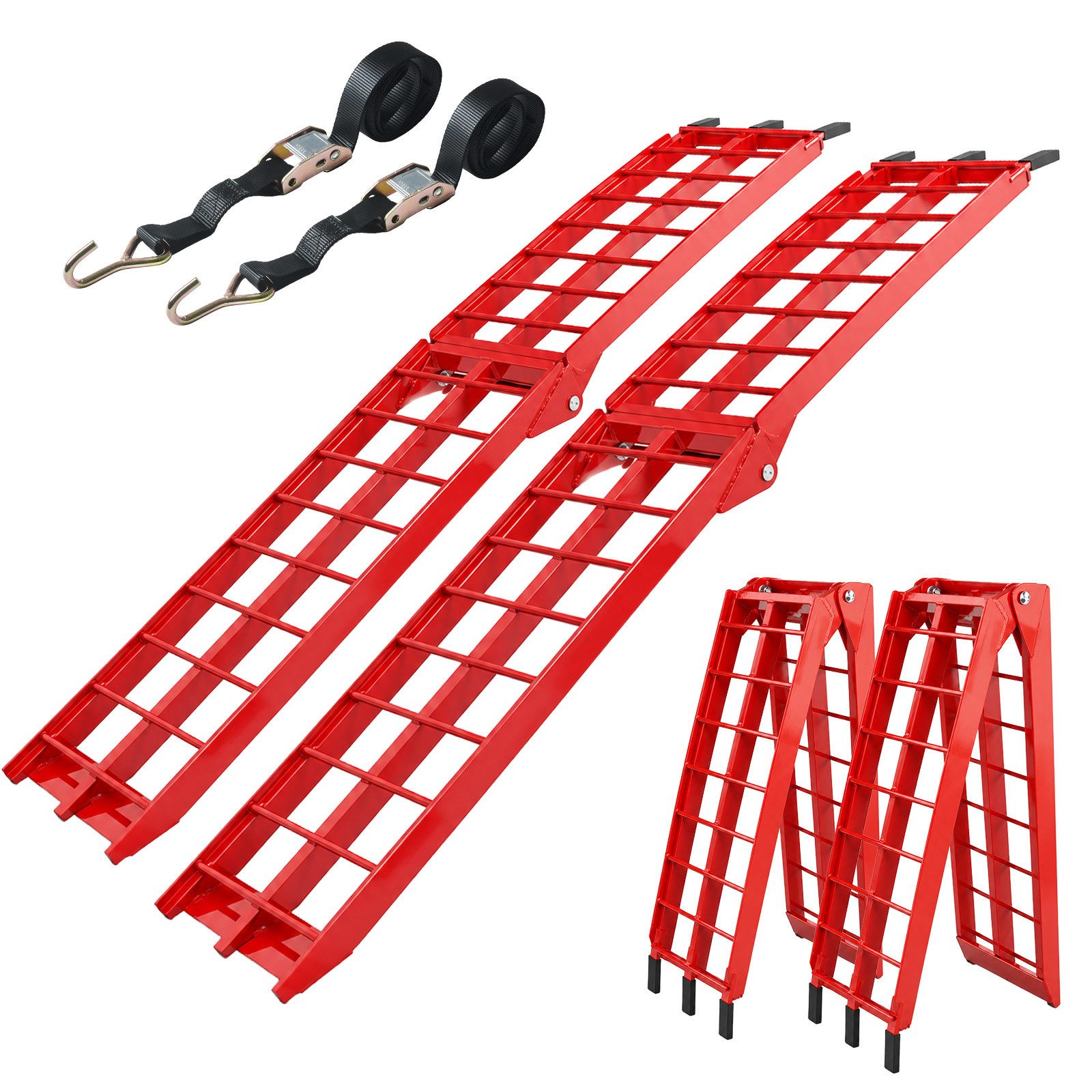 TRUTZHOLM Auffahrrampe klappbar 180 cm Traglast 680 kg Alu Motorradrampe Verladerampe rot 2x (2-St., Inkl. 2x Spanngurt), stabile Konstruktion, hochwertige Verarbeitung, kompakte Bauweise