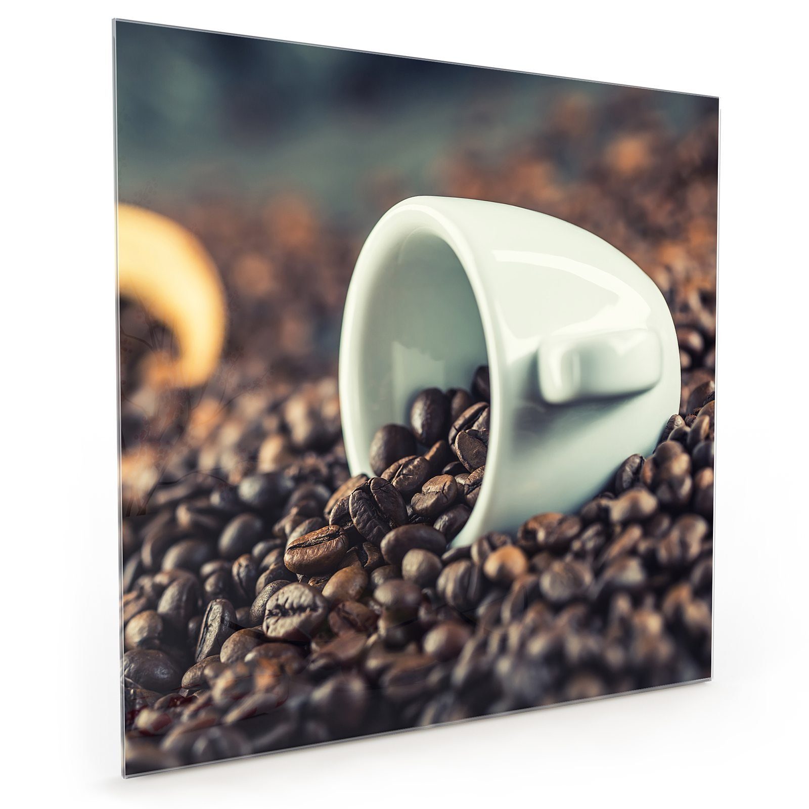 Küchenrückwand mit aus Motiv Primedeco Glas Küchenrückwand Spritzschutz Tasse Kaffeebohnen