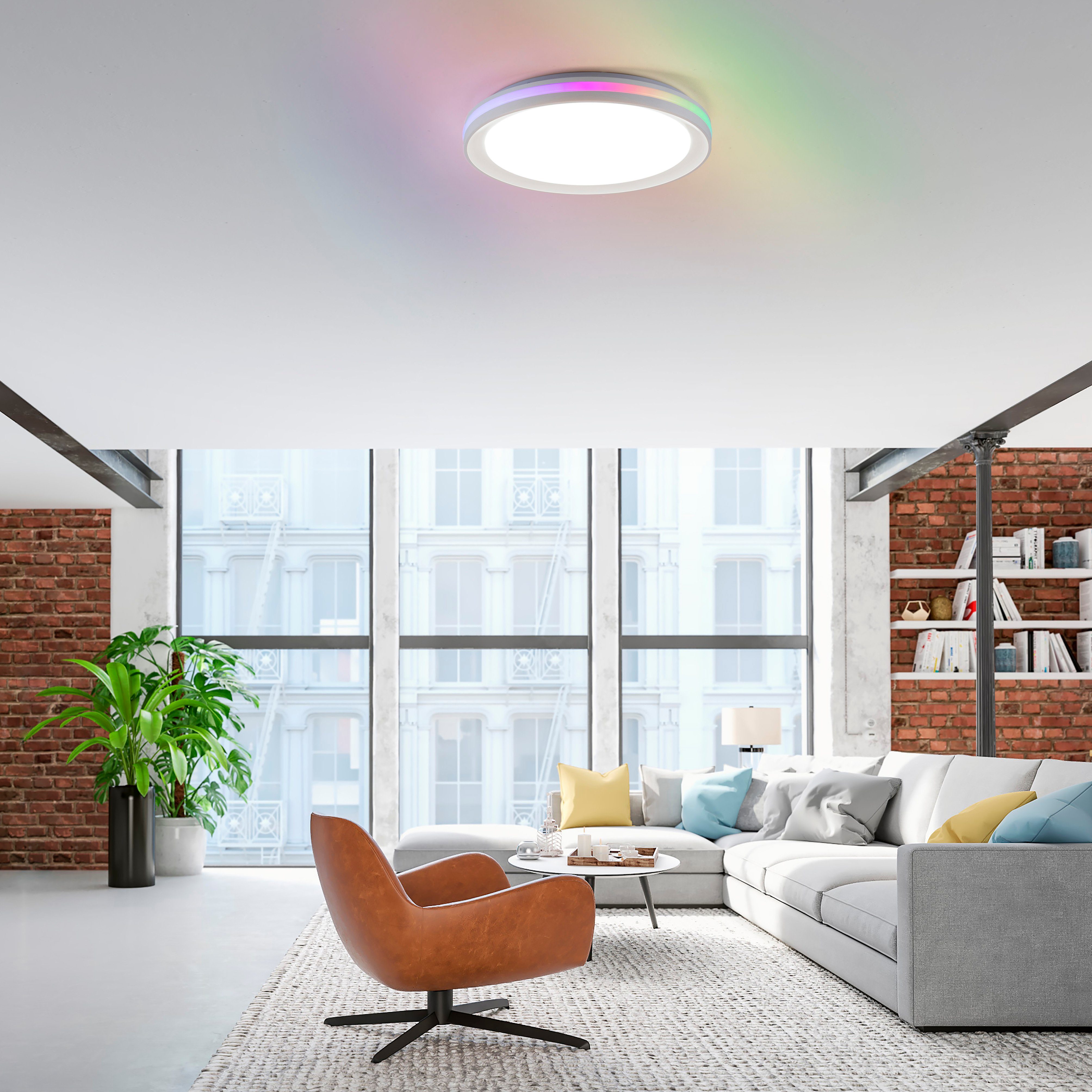 LED Leuchten LED, warmweiß über Fernbedienung, Fernbedienung Direkt dimmbar RIBBON, RGB-Rainbow, - CCT fest kaltweiß, - integriert, Deckenleuchte über
