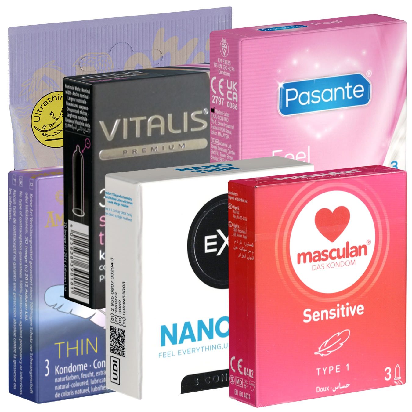 Kondomotheke Kondome Feel & Thin Mix 6 Packungen dünne Kondome, insgesamt, 18 St., extradünne Kondome für ein Gefühl wie ohne, Probierset, hauchdünne Wandstärke für maximale Gefühlsintensivität