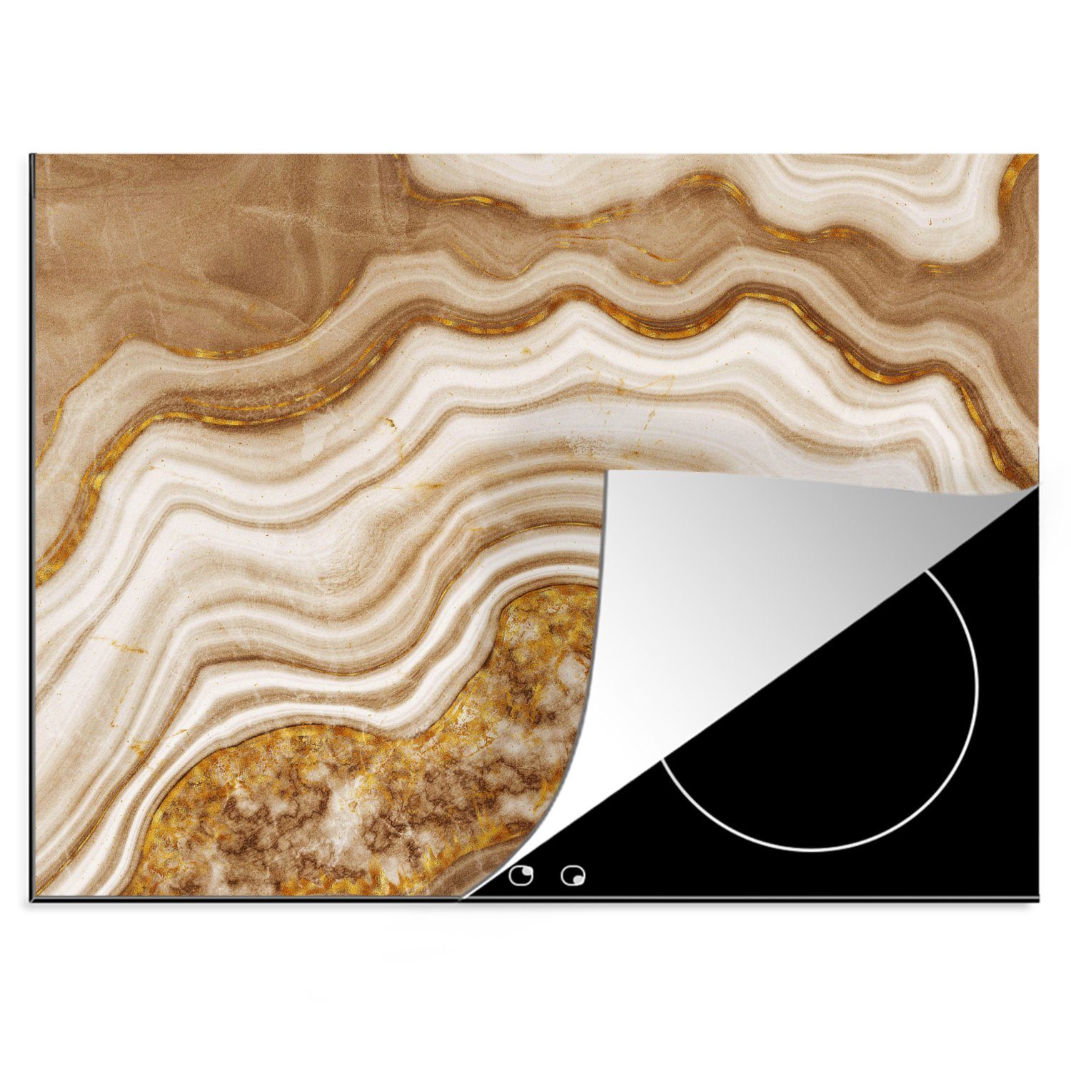 MuchoWow Herdblende-/Abdeckplatte Marmor - Gold - Braun, Vinyl, (1 tlg), 70x52 cm, Mobile Arbeitsfläche nutzbar, Ceranfeldabdeckung