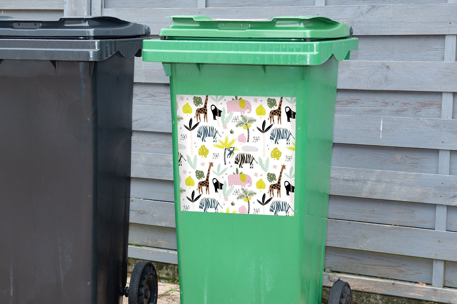 MuchoWow Wandsticker (1 Mülleimer-aufkleber, - - Mülltonne, Abfalbehälter St), Affe Sticker, Container, Dschungel Elefant