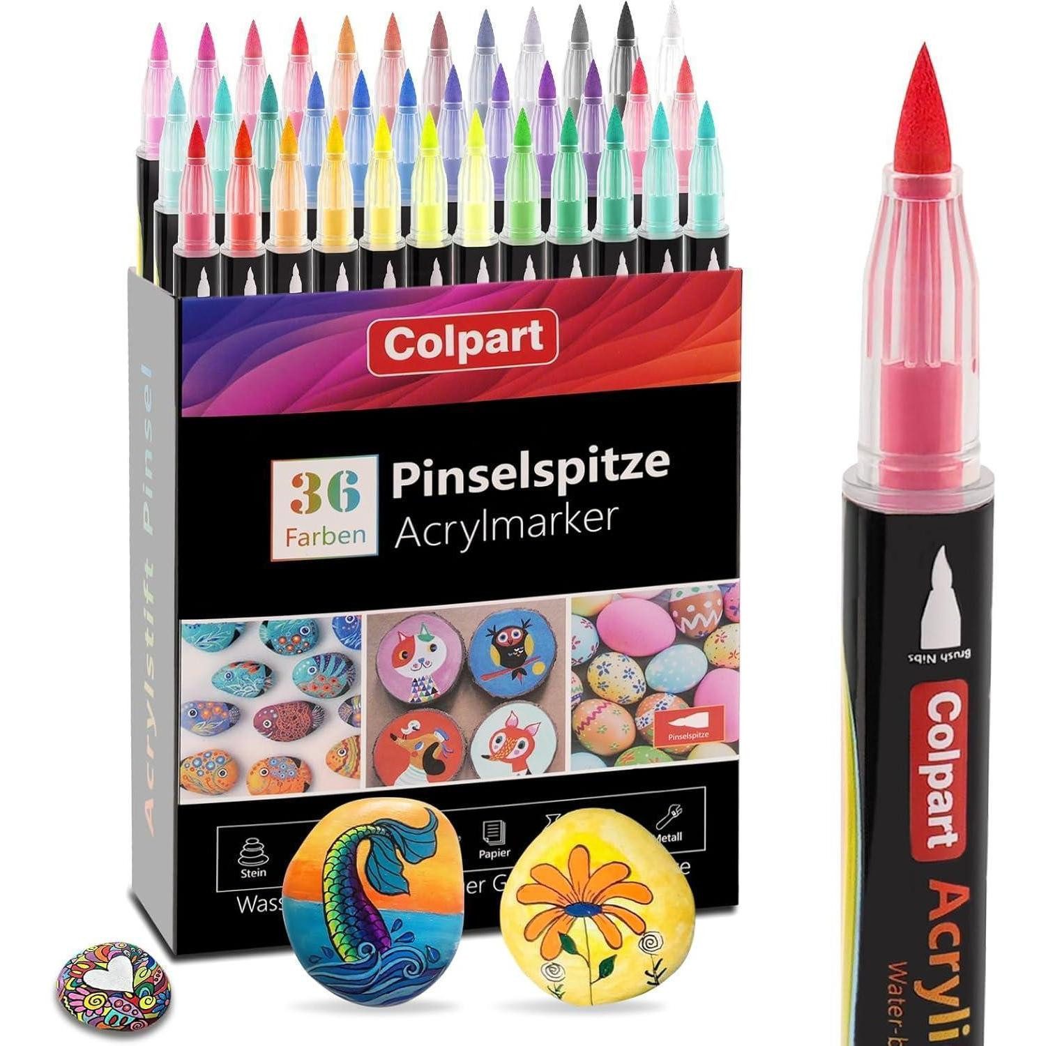colpart Маркеры Acrylstifte Set 36 Farben wasserfest für Steine Glas Holz DIY Medium