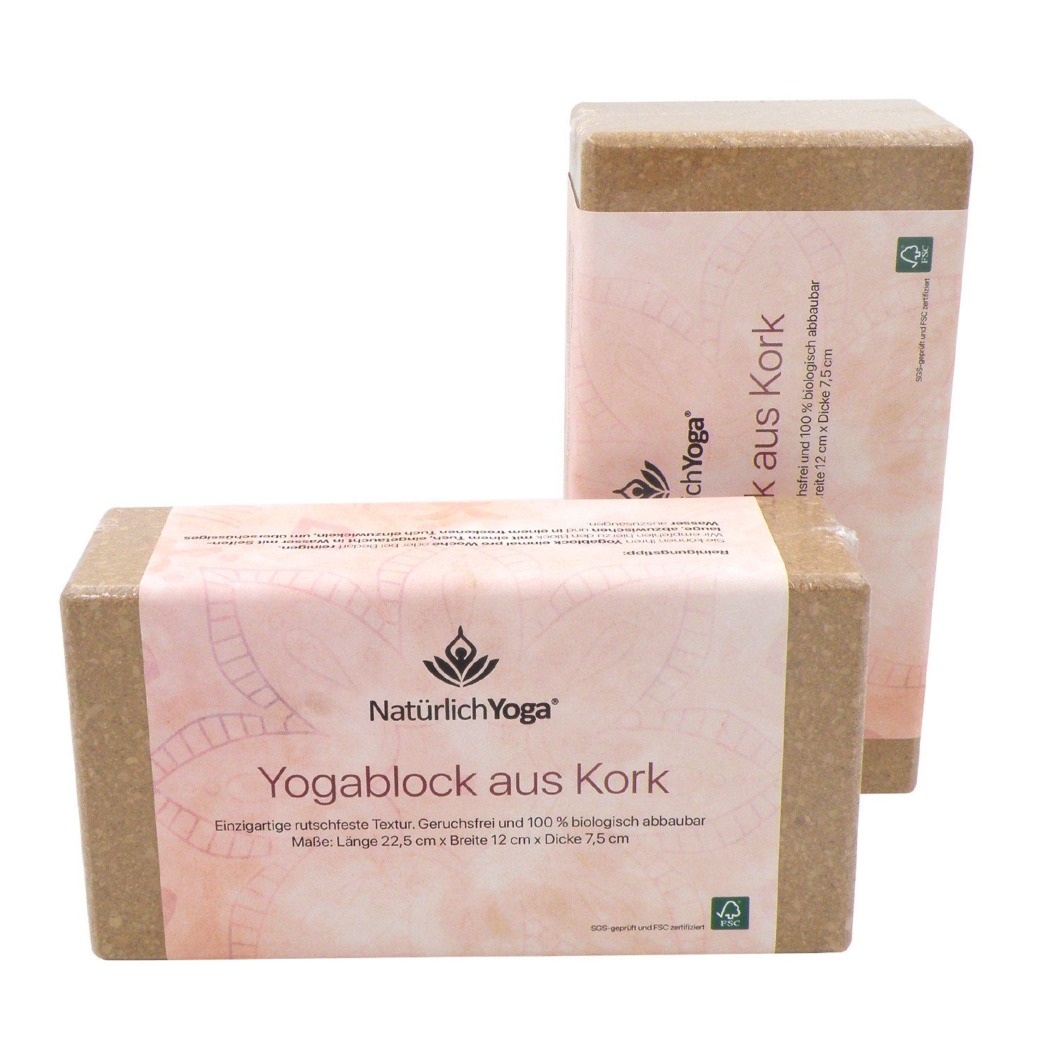 Yogablock zwei mit echtem Yoga® Stück Kork, Echtkork Set Natürlich Yogablock aus NatürlichYoga®