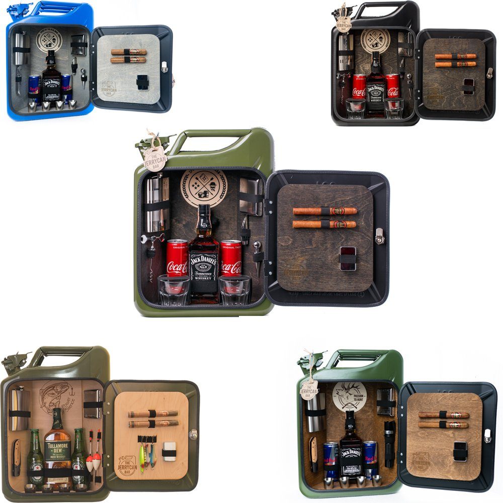 Deggelbam Flaschenregal ORIGINAL Männerhandtasche - JerryCan Bar Minibar, Geburtstagsgeschenk, Weihnachtsgeschenk oder Männergeschenk, Handgefertigt aus einem originalen 20 Liter US Army Kraftstoffkanister