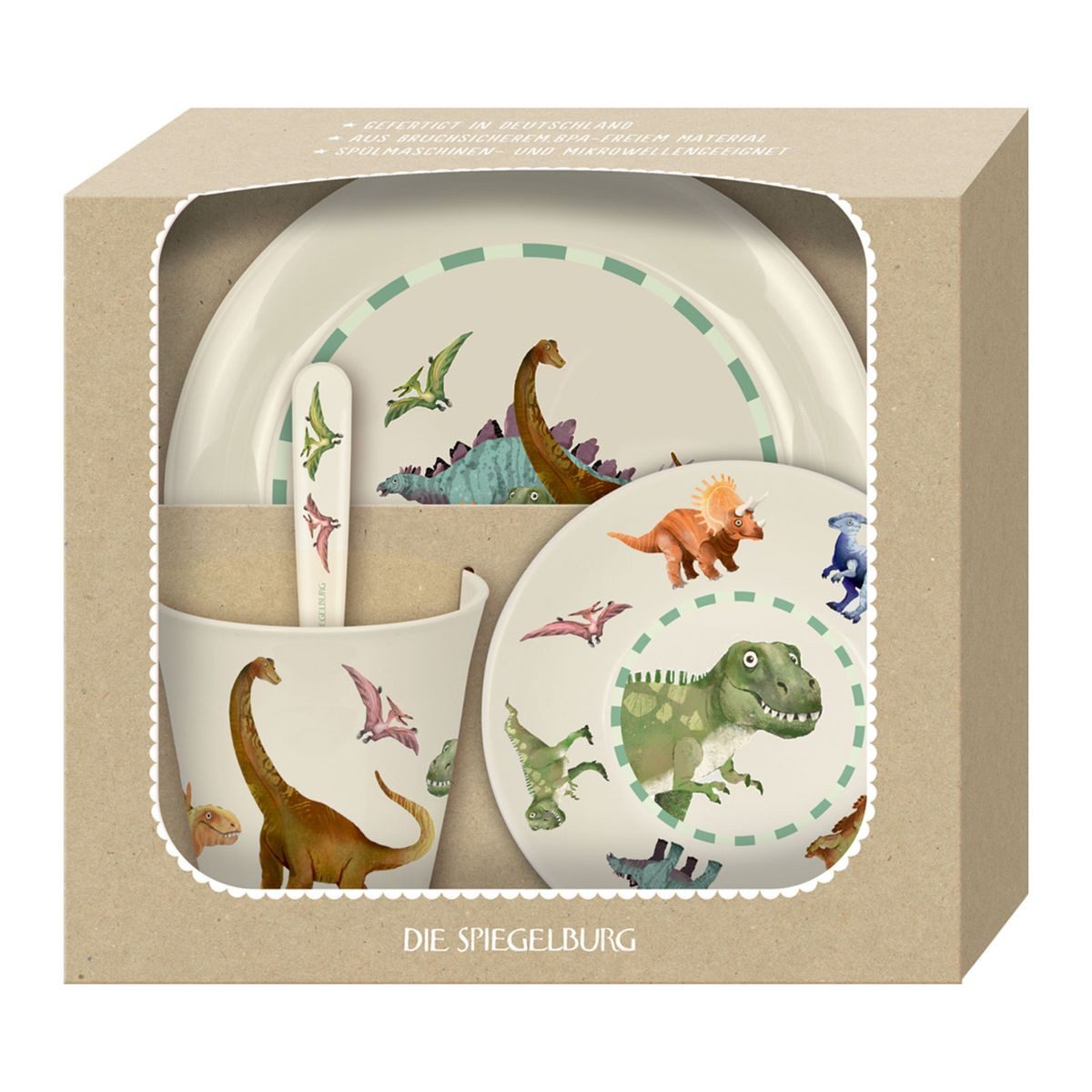 Kindergeschirr-Set Coppenrath 21973 - Die Spiegelburg - Dino Friends - Geschirr Geschenks