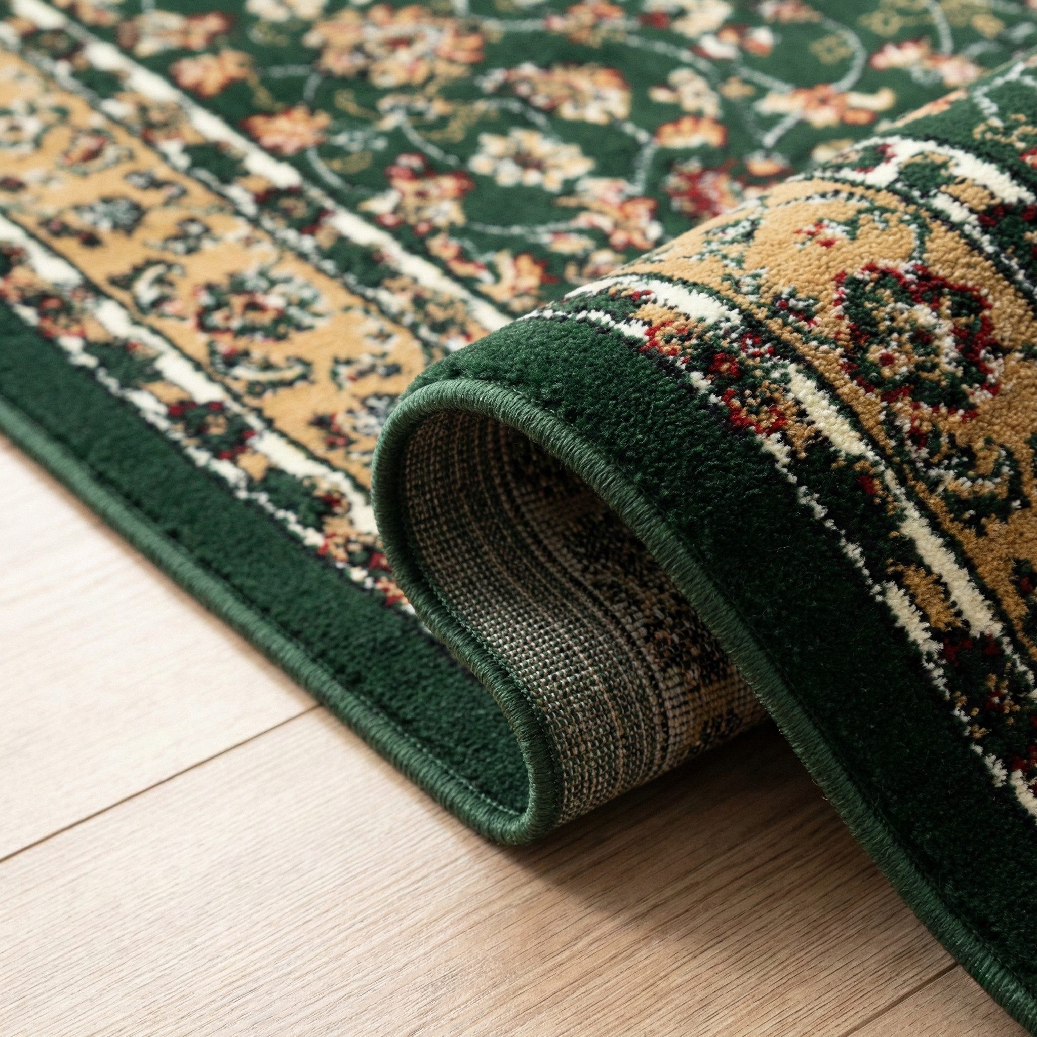 Vimoda Orientteppich Klassischer Teppich Kurzflor in Grün, Beige, Rot & Grau, Rechteckig, Höhe: 6 mm, Kunstvollem Klassik Muster Blumen GRÜN, Braun & Schwarz – Bild 5 von 5