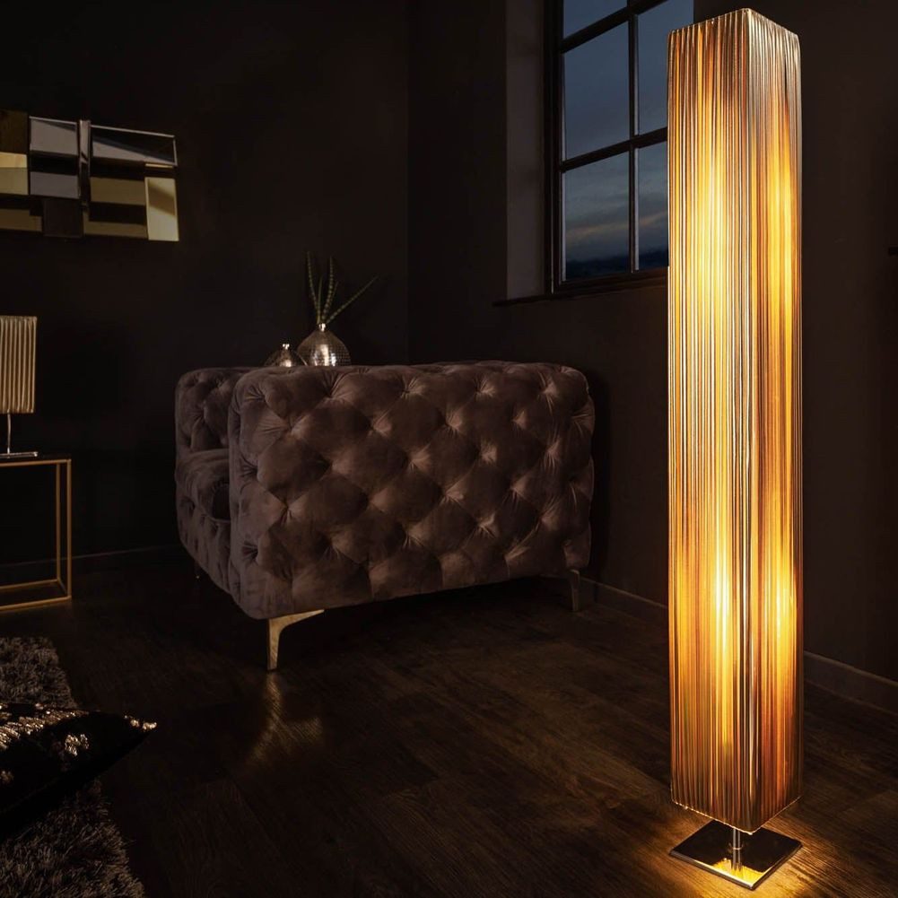 cagü Stehlampe Design Stehlampe LOOP Gold eckig aus feinem Plissee Modern Retro 120cm, Ein-/Ausschalter, ohne Leuchtmittel, E27