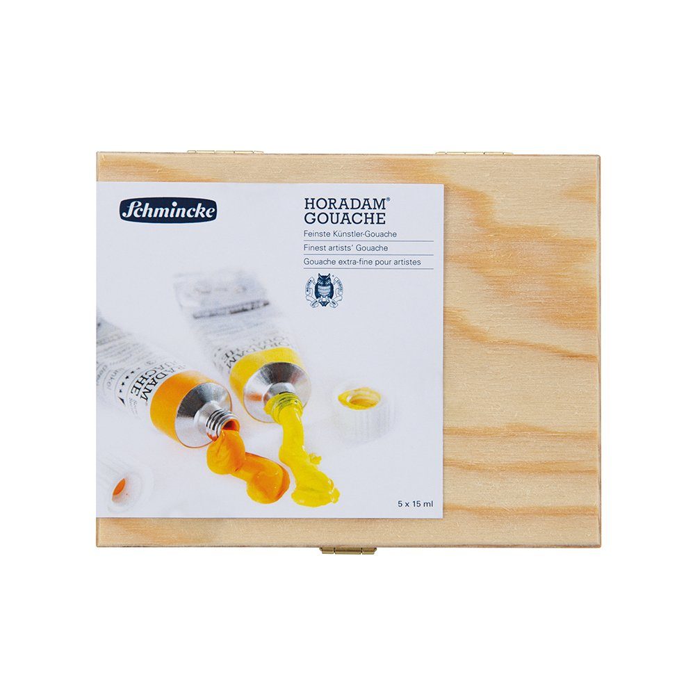 Schmincke Aquarellfarbe HORADAM Gouache Holzkasten 5x15ml Tuben
