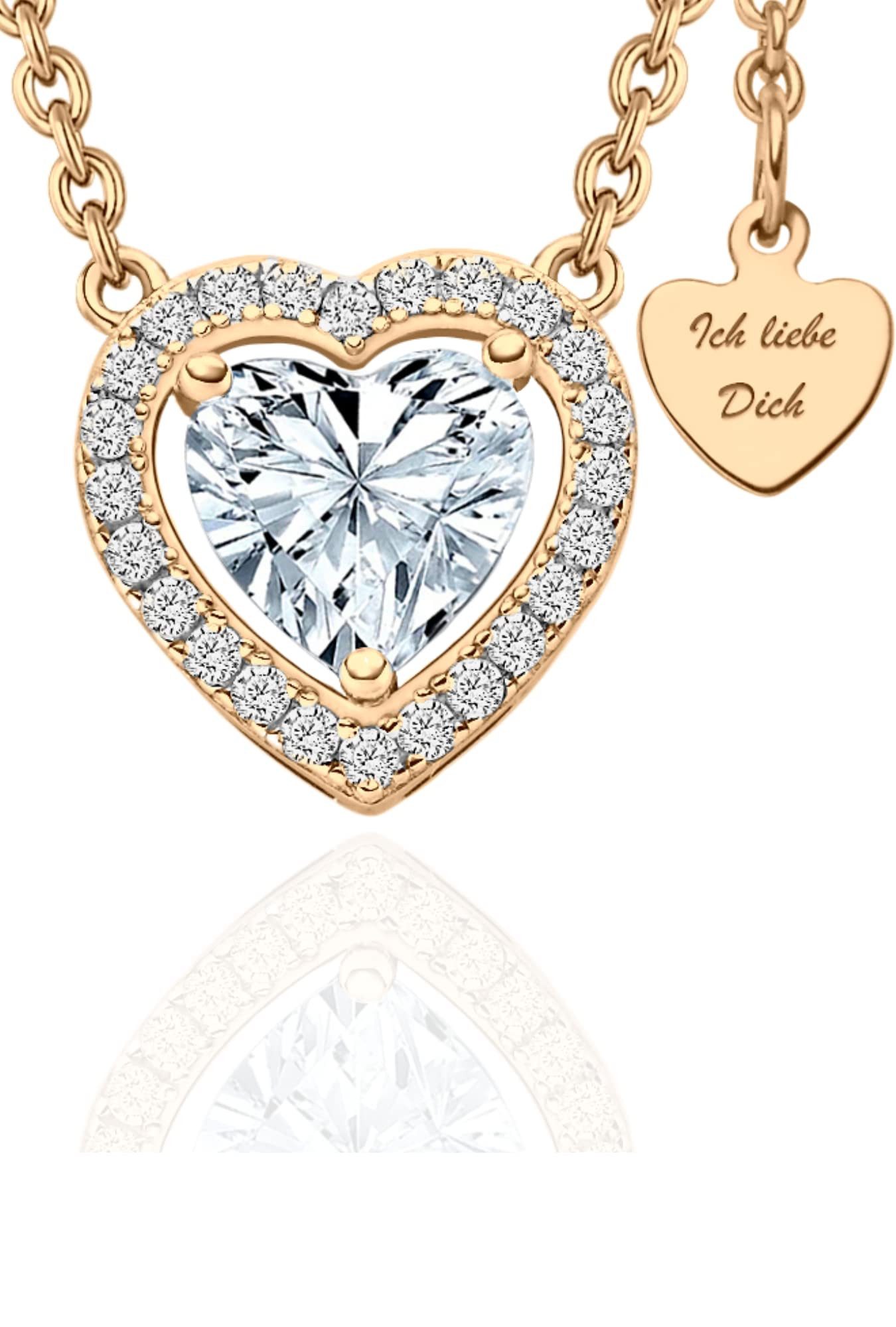LOVENEST Herzkette Halskette Damen Silber 925 / Gold vergoldet mit Herz-Anhänger Zirkonia (Silberkette Anhänger Geschenke für Frauen Weihnachtsgeschenk Freundin, Geschenkset Damenkette Weihnachten Set), Sie Geburtstag Hochzeitstag Liebesbeweis Liebesgeschenk Herz Schmuck