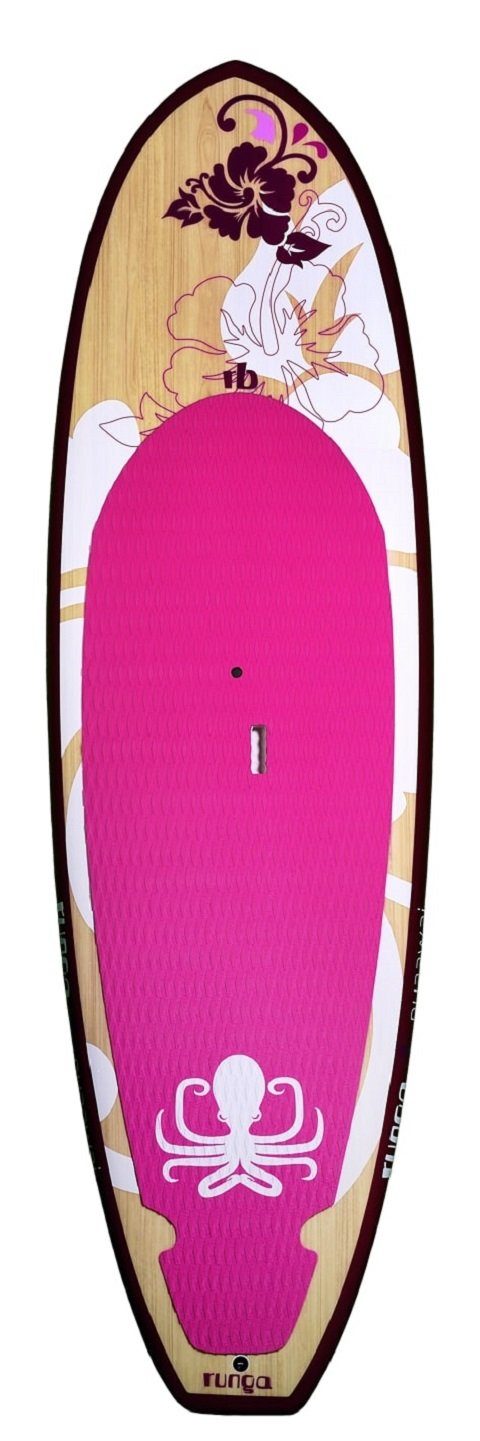 9.5, Up Runga-Boards Inkl. & Hard WOOD SUP, Allrounder, coiled 3-tlg. Paddling leash PINK Board Puaawai Finnen-Set) SUP-Board Stand (Set
