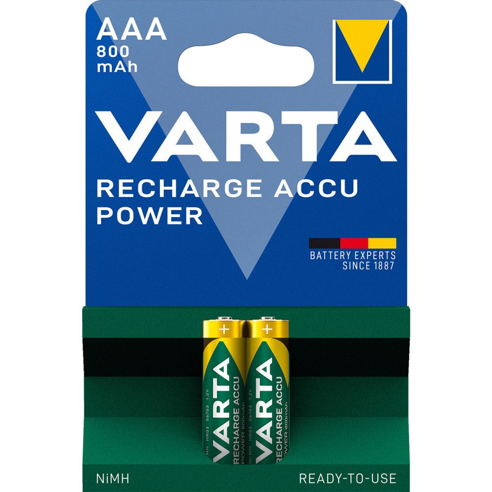 VARTA Recharge Accu Power AAA 800mAh - Wiederaufladbare NiMH Akkus, 2er Akku