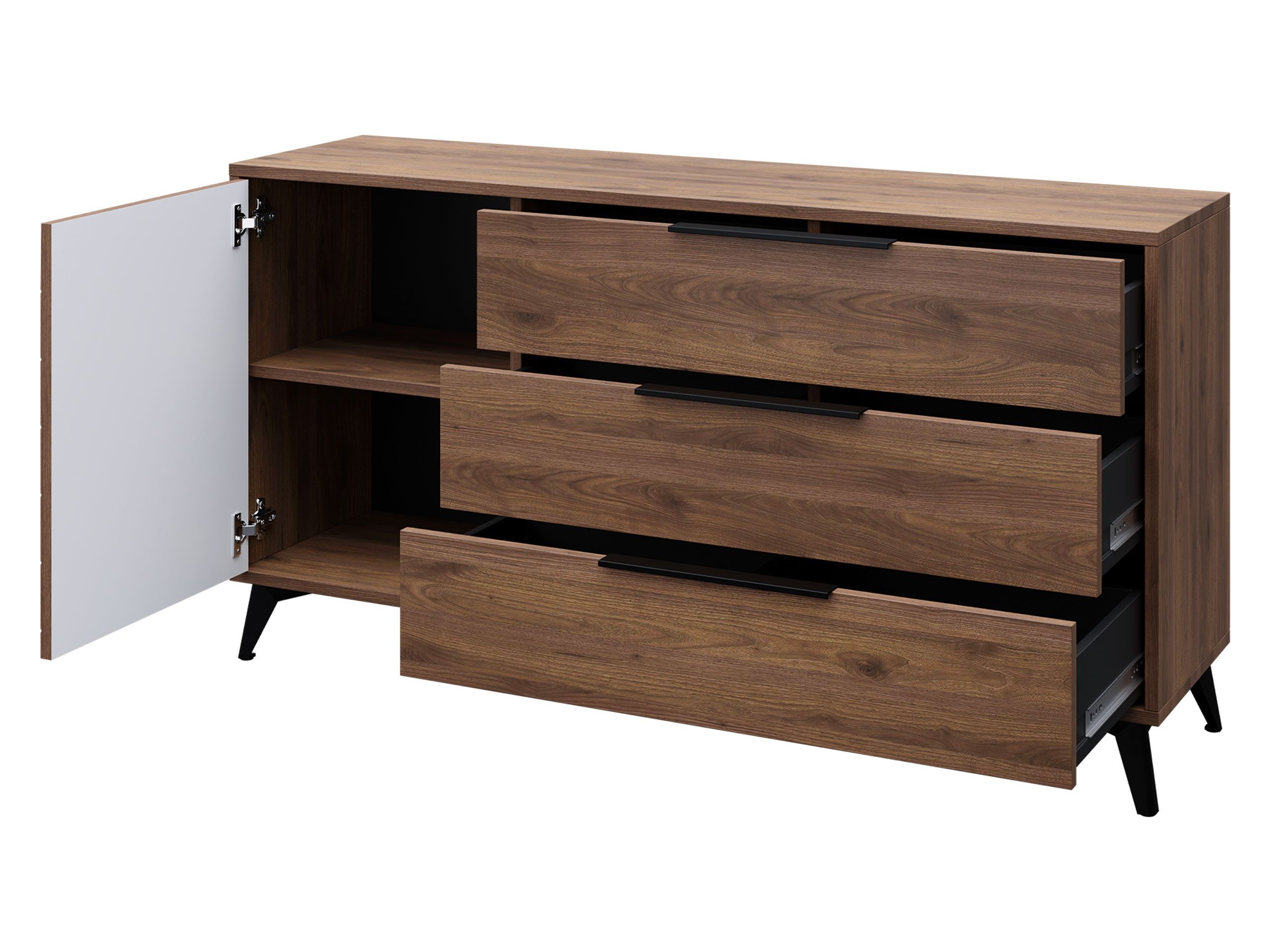 MIRJAN24 Kommode Xylix Bis 1D3SZ (mit Drehtür und drei Schubladen), Griffe und Füße aus Metall, 154x40x80 cm – Bild 4 von 5