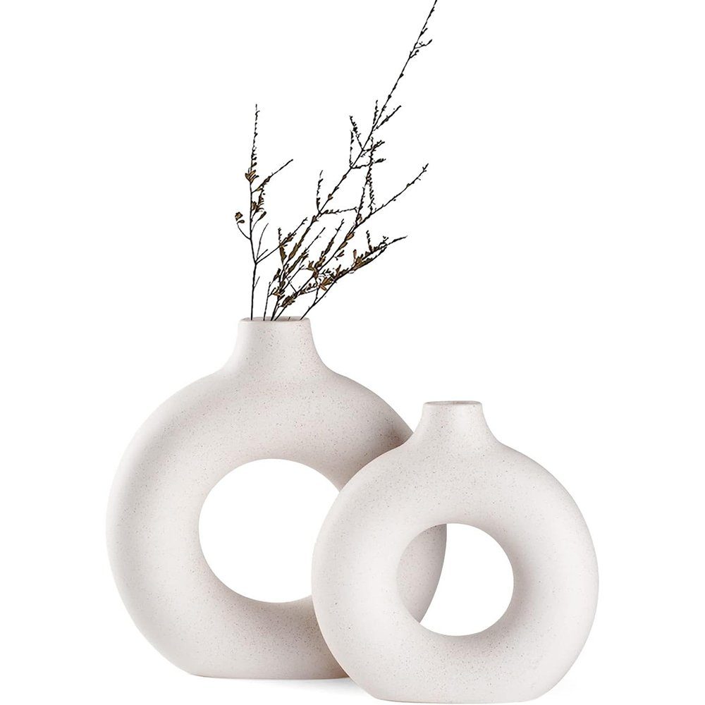 Dekovase Keramik aus NUODWELL Wohnungsdeko Vase, für Stück Keramik Weiß Blumenvasen 2