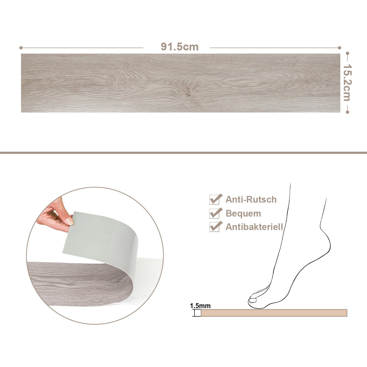 Dekor-Dielen Selbstklebend Vinylboden Oak Bodenbelag 1-10m², White Lospitch Laminat selbstklebend Vinyl ca.