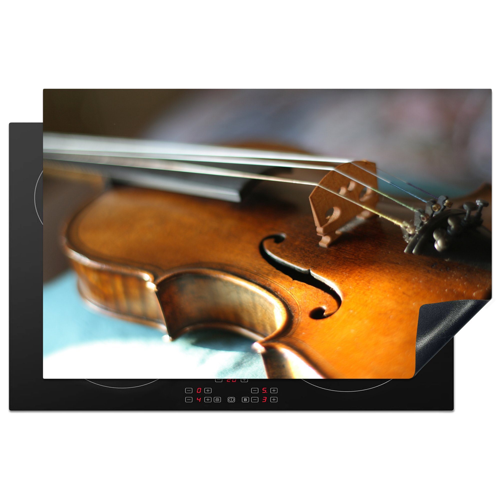 MuchoWow Herdblende-/Abdeckplatte Nahaufnahme einer Geige, Vinyl, (1 tlg), 81x52 cm, Induktionskochfeld Schutz für die küche, Ceranfeldabdeckung