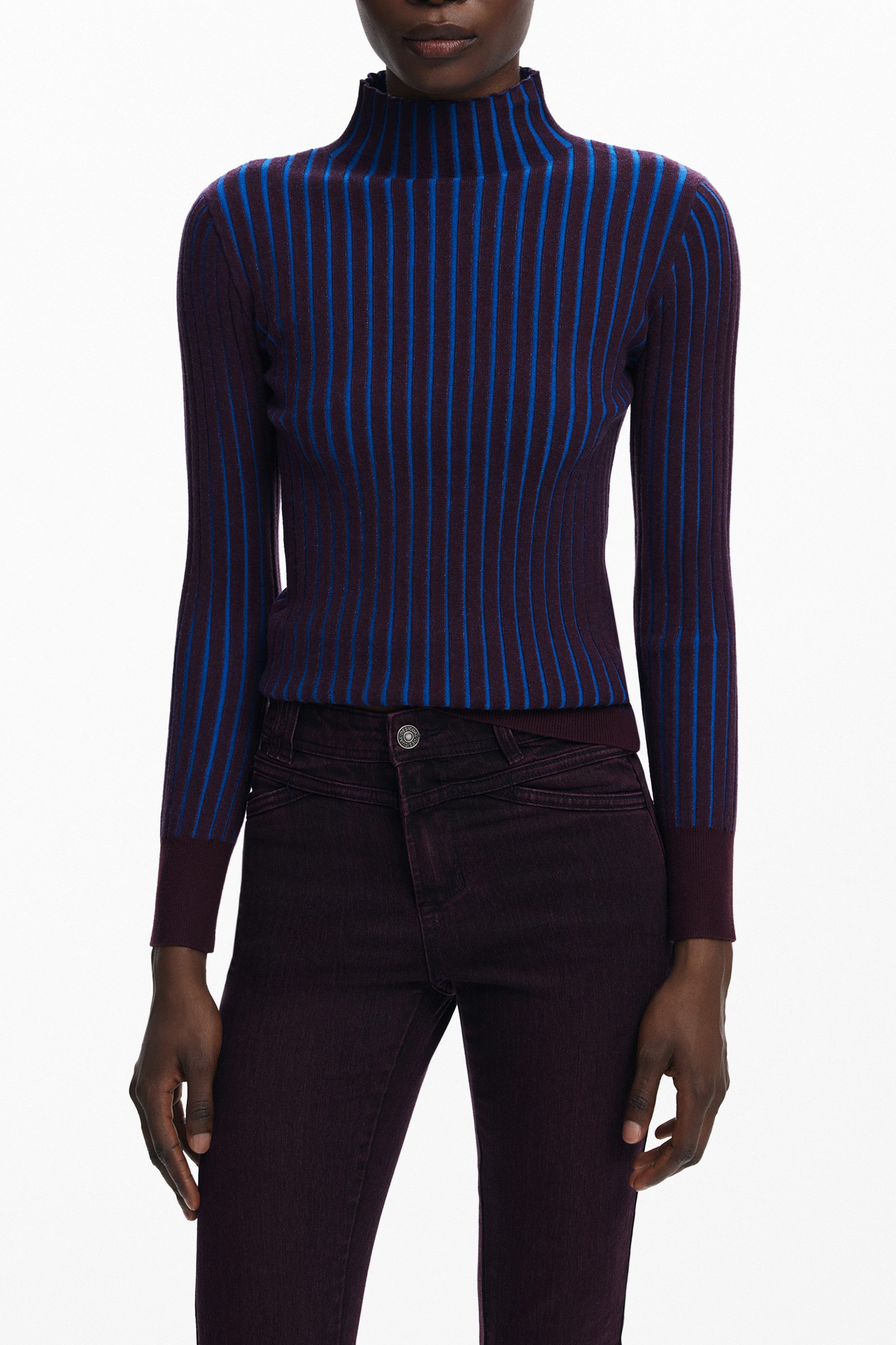 Desigual Strickpullover Brauner Damenpullover mit Rollkragen und Kontrastde günstig online kaufen