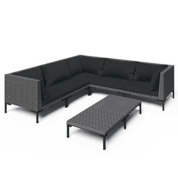 vidaXL Gartenlounge-Set 6-tlg. Garten-Lounge-Set mit Kissen Poly Rattan Dunkelgrau, (1-tlg)