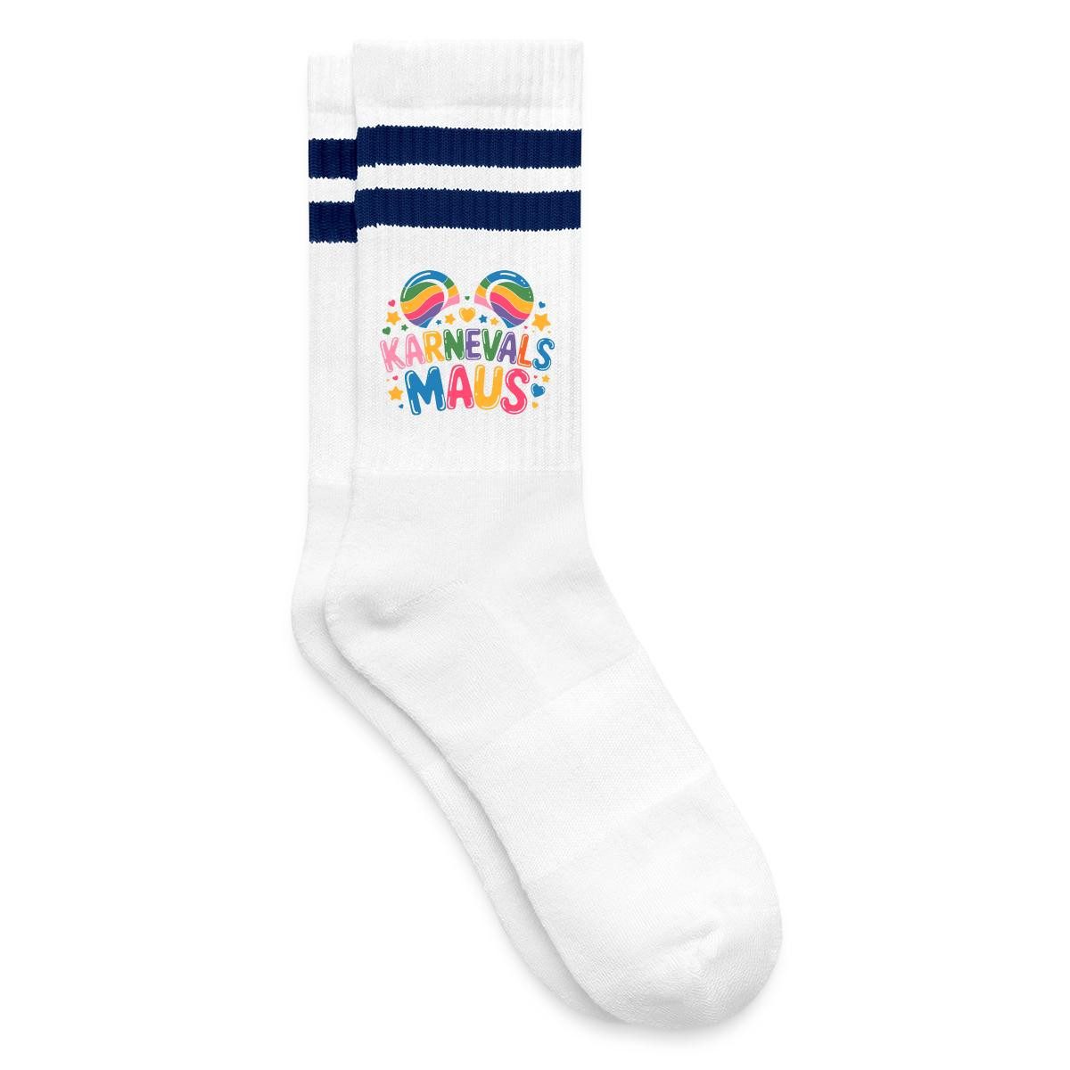 Spreadshirt Socken Karnevalsmaus, Karneval Design Gestreifte Tennissocken (1-Paar)