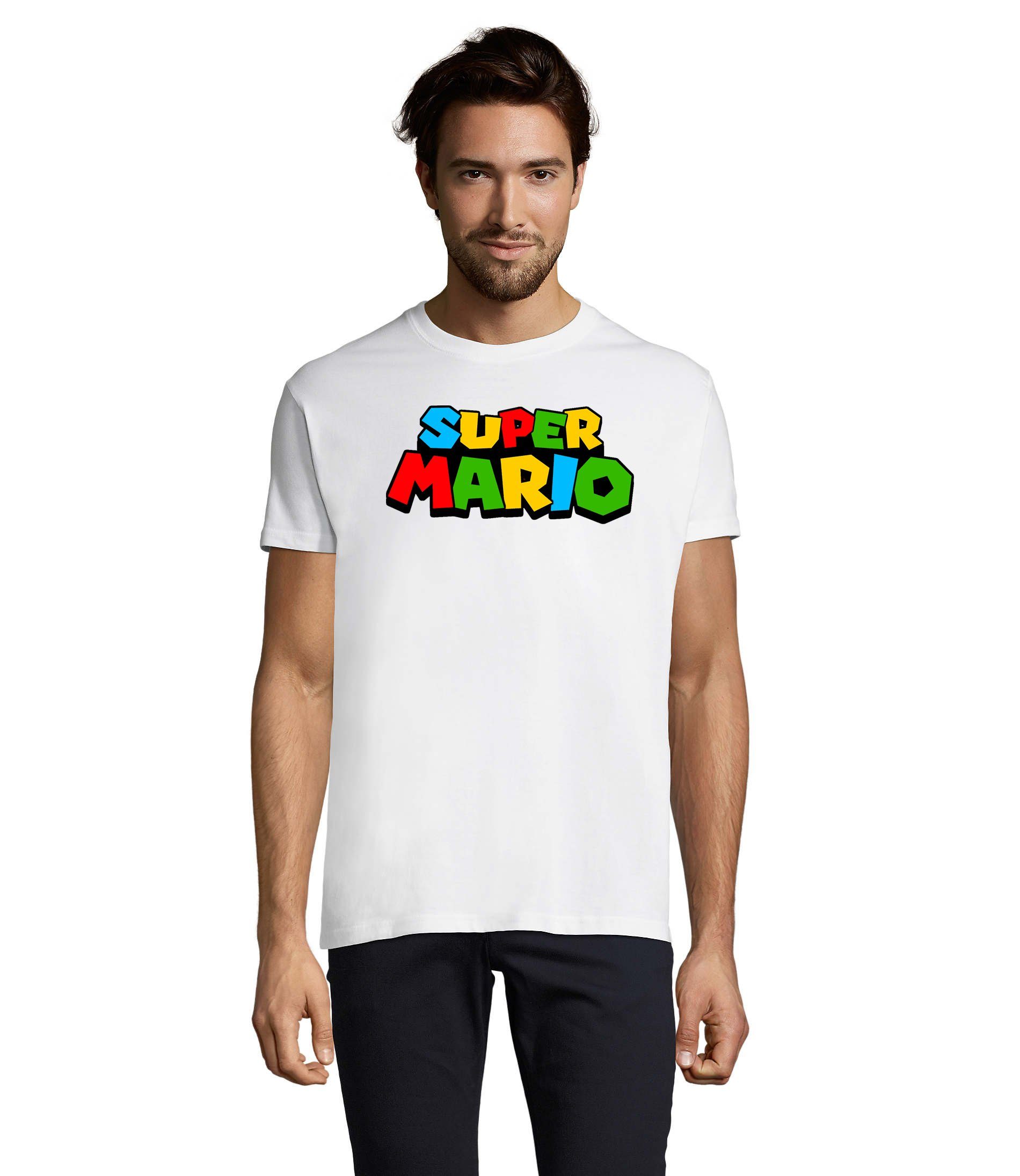 Herren Super Gaming Nintendo Mario Gamer Weiß T-Shirt Blondie Konsole Brownie &
