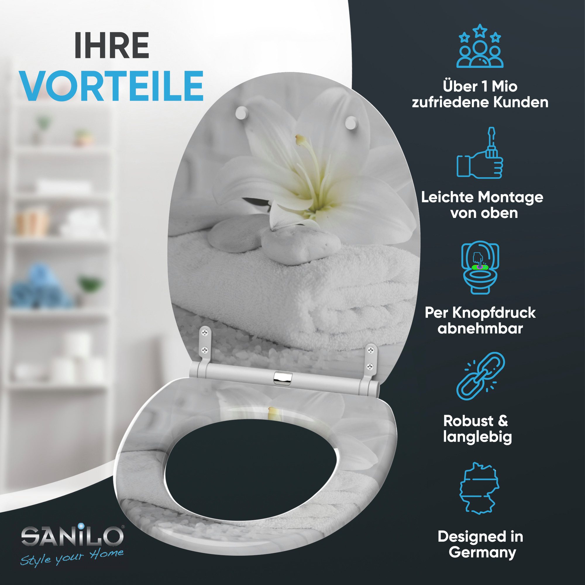 Sanilo WC-Sitz Good Feeling mit Absenkautomatik & Quick Release, Premium Toilettendeckel, abnehmbar, leichte Montage von oben – Bild 2 von 5