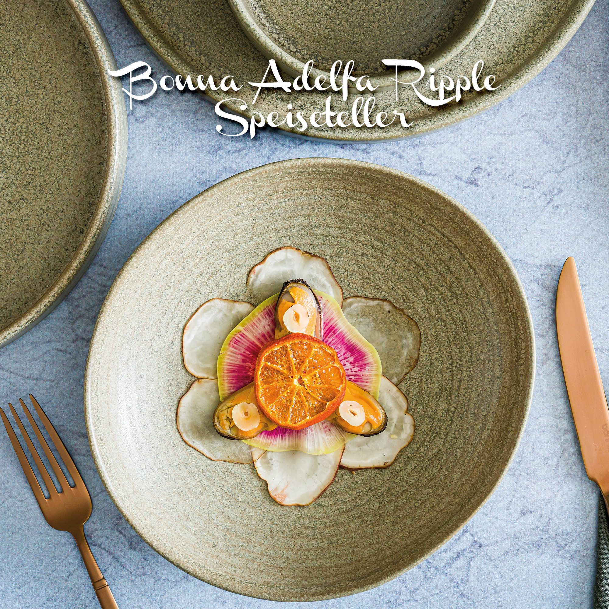 Bonna Teller-Set Adelfa Ripple Tiefer Speiseteller Ø 26 cm, Porzellan Grün (6-tlg), Porzellan, Spülmaschinen- & Mikrowellengeeignet