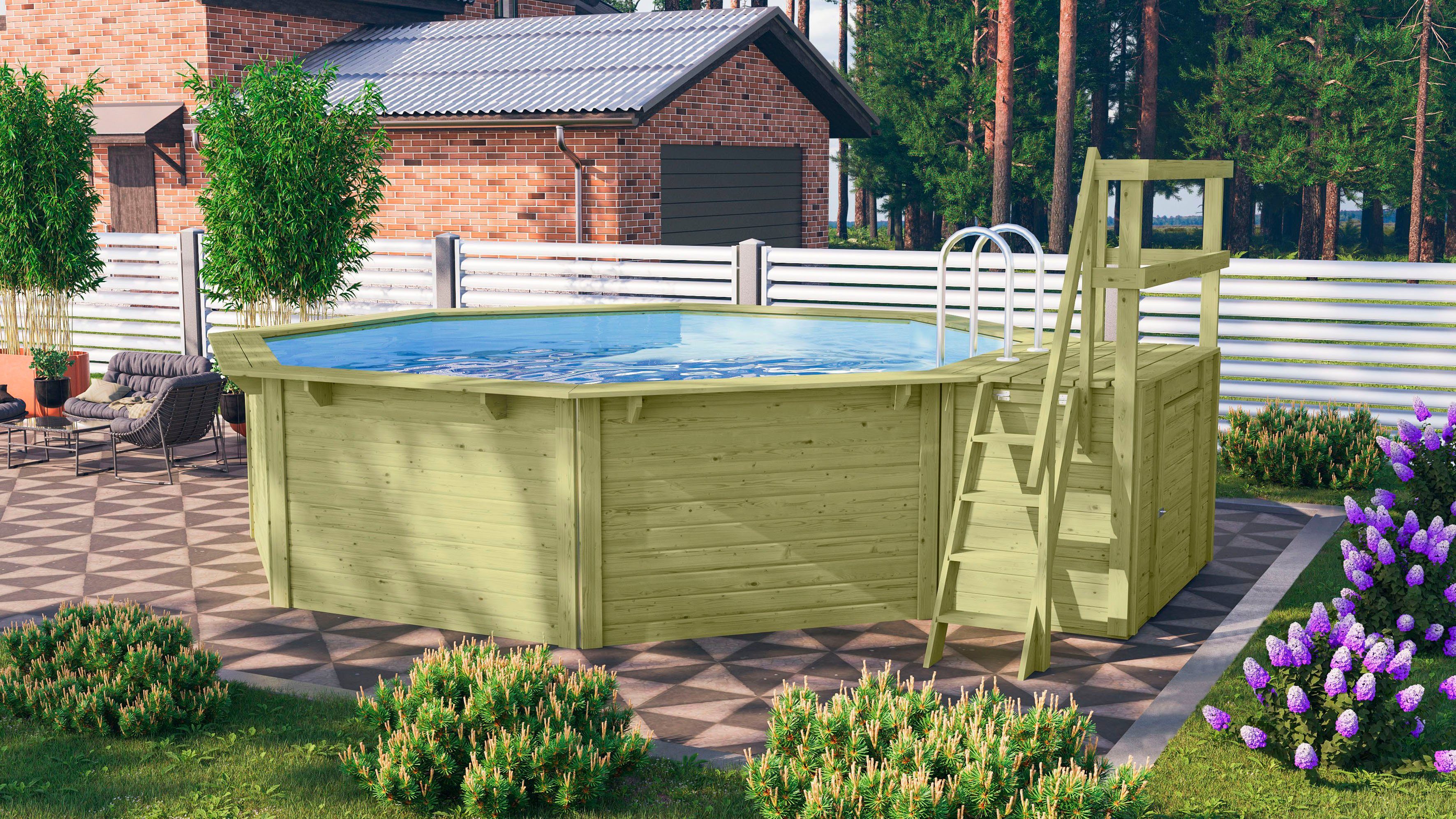 Karibu Achteckpool Rimini 2X mit Sonnendeck (Set, 7-tlg), BxLxH: 550x470x121 cm