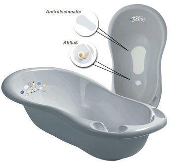 Maltex Babybadewanne 6 Teile SET + Ständer Weiss - Zebra Grau -- Badeset Baby Wanne 84 cm, (Premium.set 6 tlg + Ständer), = WANNE + SITZ + TÖPFCHEN + WC AUFSATZ + EIMER + HOCKER + STÄNDER