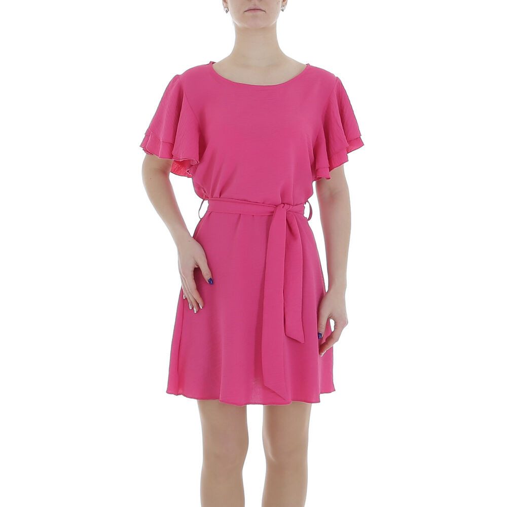 Ital-Design Sommerkleid Damen Freizeit (86164383) Kreppoptik/gesmokt Minikleid in Pink