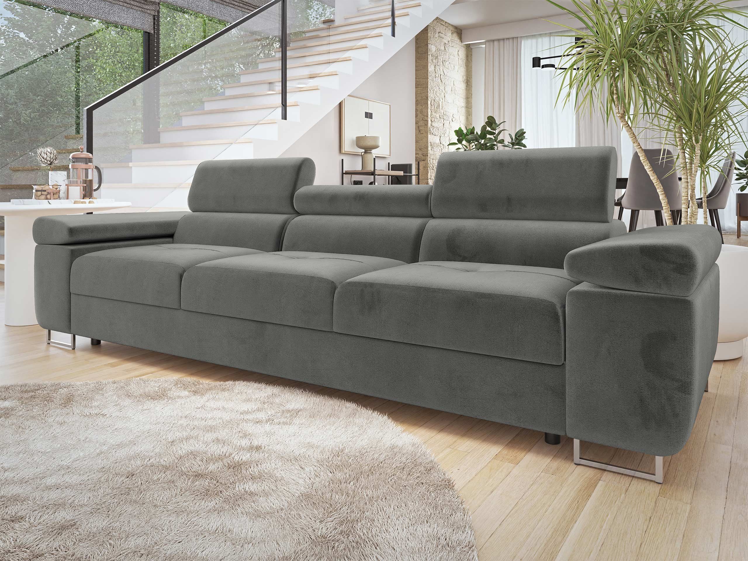 MIRJAN24 Sofa Torezio 3, Einstellbare Kopfstützen, 263x102x70-90 cm