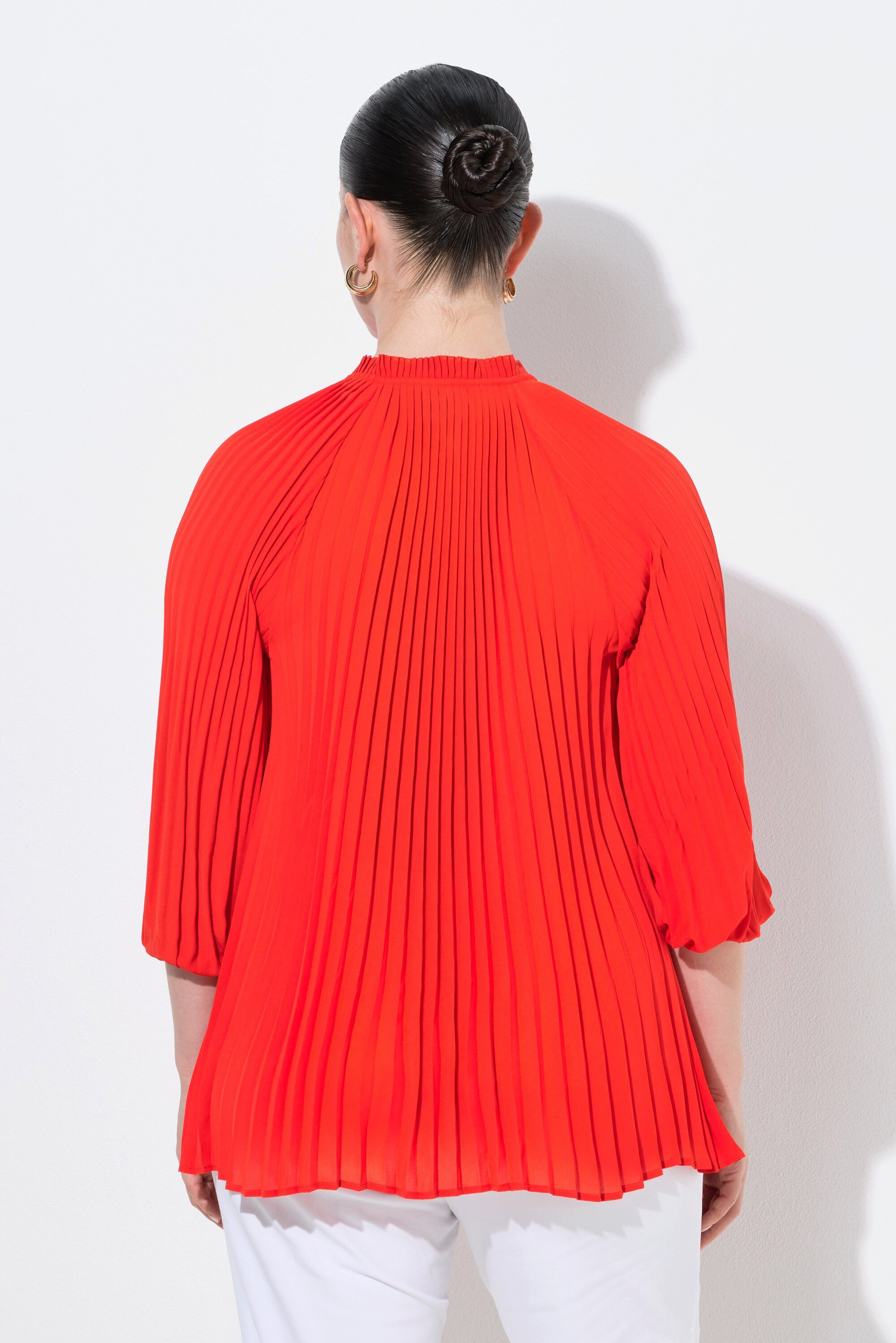 Ulla Popken Rüschenbluse Plissee-Bluse A-Linie Rüsche V-Ausschnitt 3/4-Arm