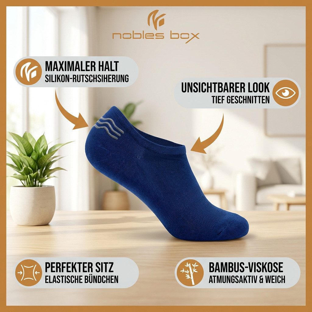 NoblesBox Kurzsocken Bambus Füßlinge Socken - No Show Socken - Unsichtbar & Rutschfest (Box, 6-Paar) Anti-Rutsch