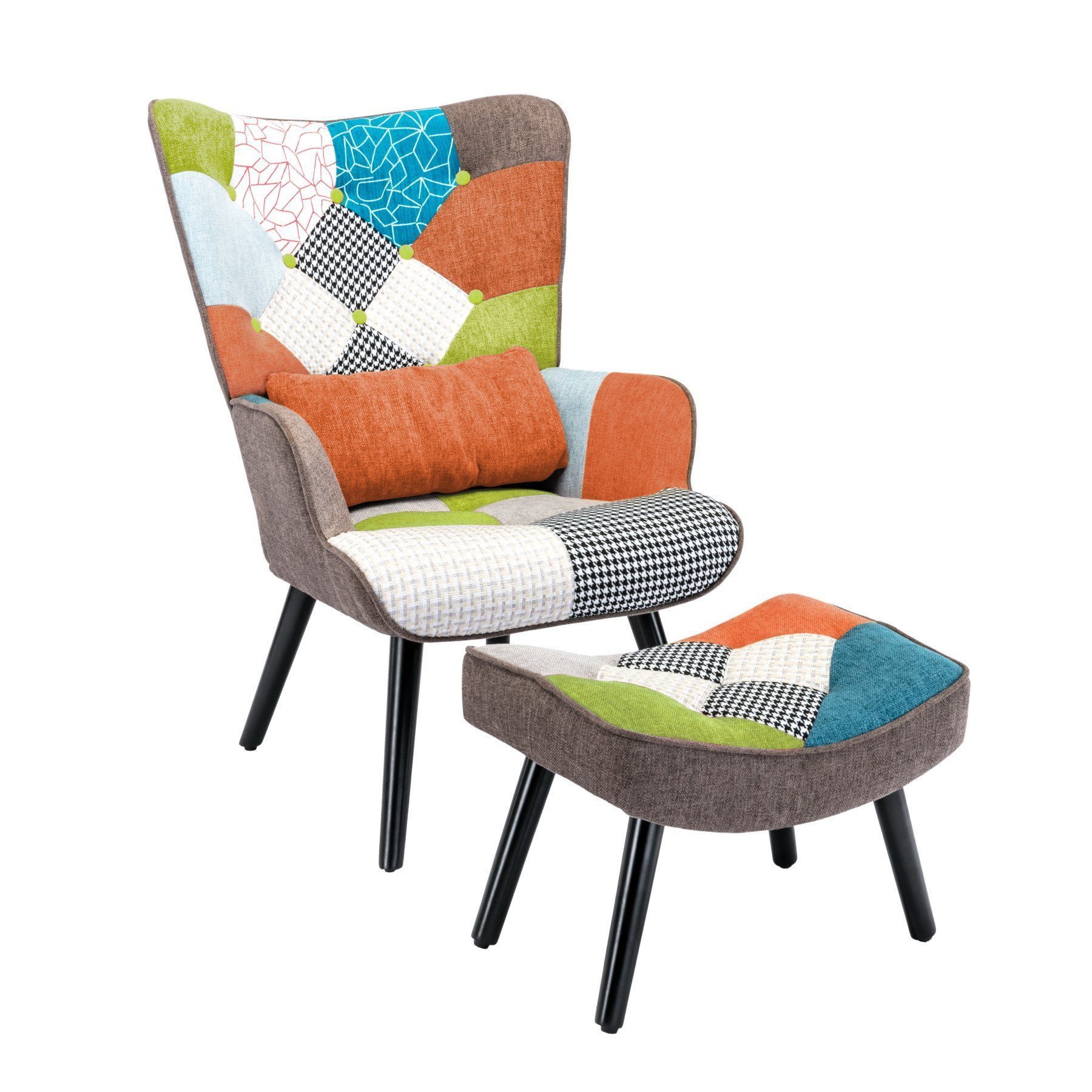 HomeMiYN Ohrensessel Relaxsessel Lehnstühle Patchwork Ohrensessel mit Hocke günstig online kaufen