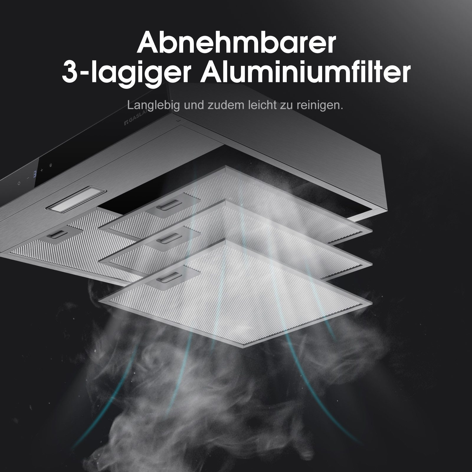 GASLAND Unterbauhaube SR60SS Dunstabzugshaube 60 cm Umluft, Leise Abluft 202 m³/h 3 Stufen Touch Control Unterbauhaube abzugshaube mit Aktivkohlefilter – Bild 5 von 5