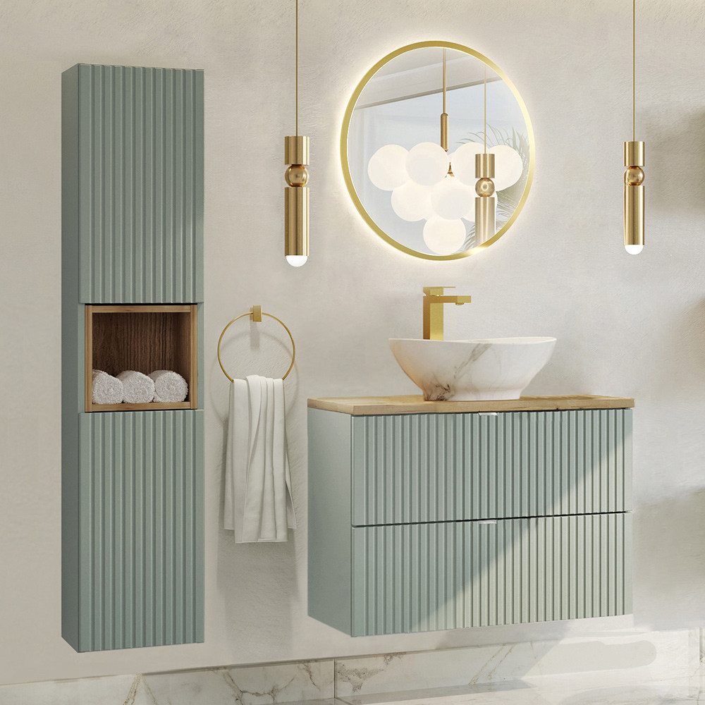 Lomadox Badmöbel-Set NEWPORT-56-GREEN, (Spar-Set, 3-St., Hochschrank Regale günstig online kaufen