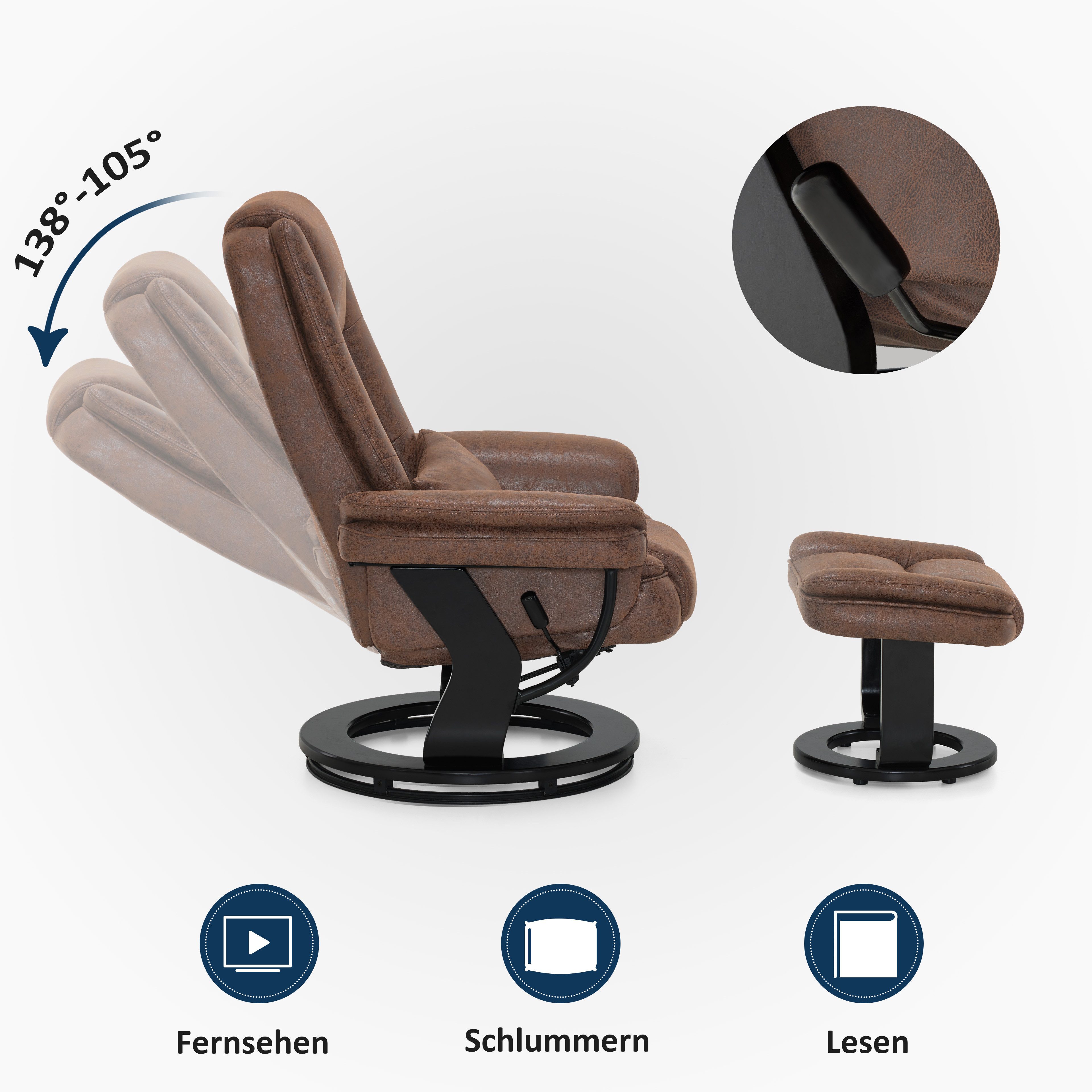 MCombo Relaxsessel 360°Drehbarer Fernsehsessel mit Hocker TV-Sessel 9099 (Relaxsessel mit Hocker), mit Relaxfunktion – Bild 4 von 5