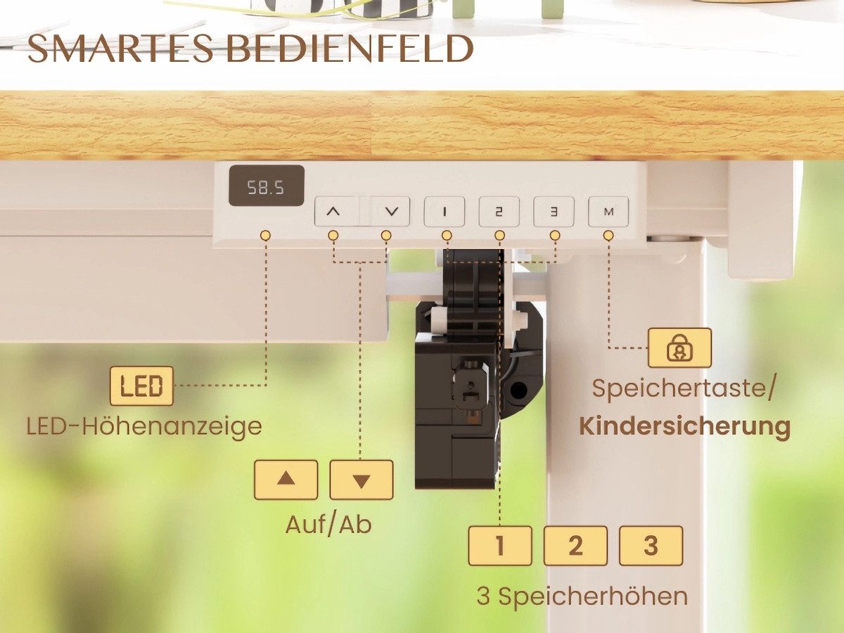 FLEXISPOT Schreibtisch Kinderschreibtisch Höhenverstellbar (mit neigbarer Tischplatte, mit LED-Höhenanzeige & 3 Speicherplätzen, MIT Haken, 16mm Abgerundete Tis – Bild 5 von 5