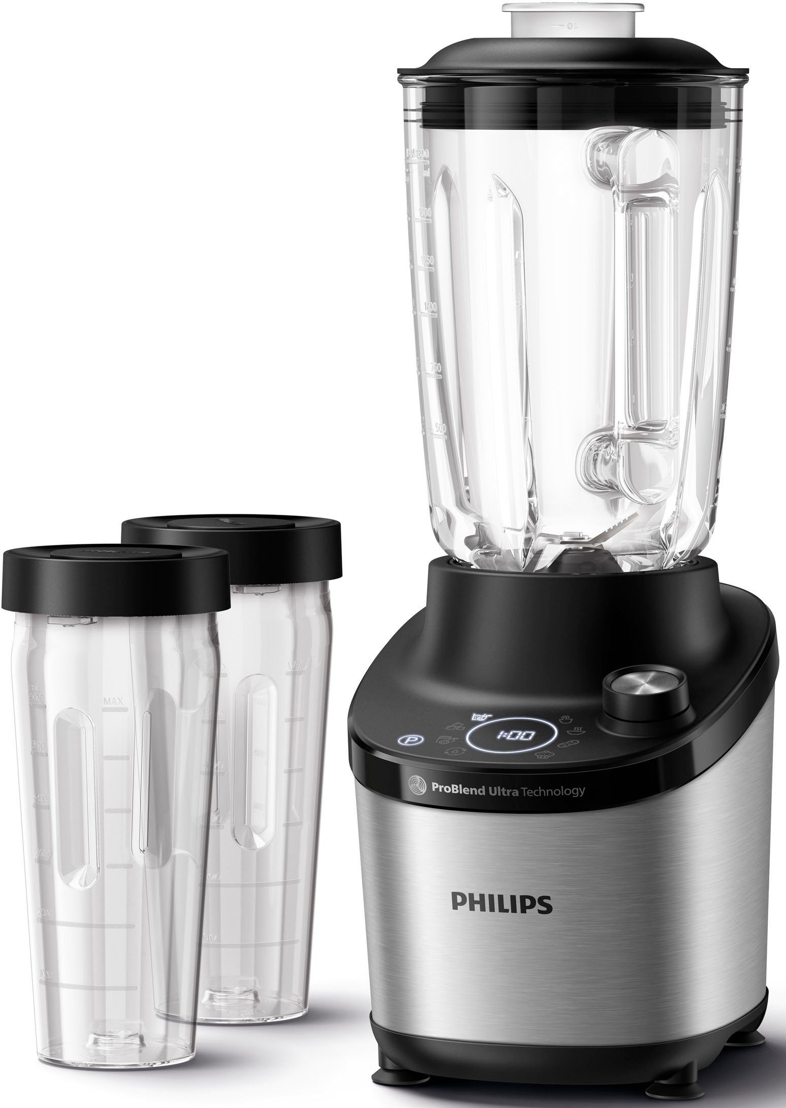 Philips Standmixer HR3760/10 7000 Series, mit ProBlend Ultra-Technologie, 1500 W, 2L-Glasbehälter und Schnellauswahlprogrammen; Metallic/Schwarz