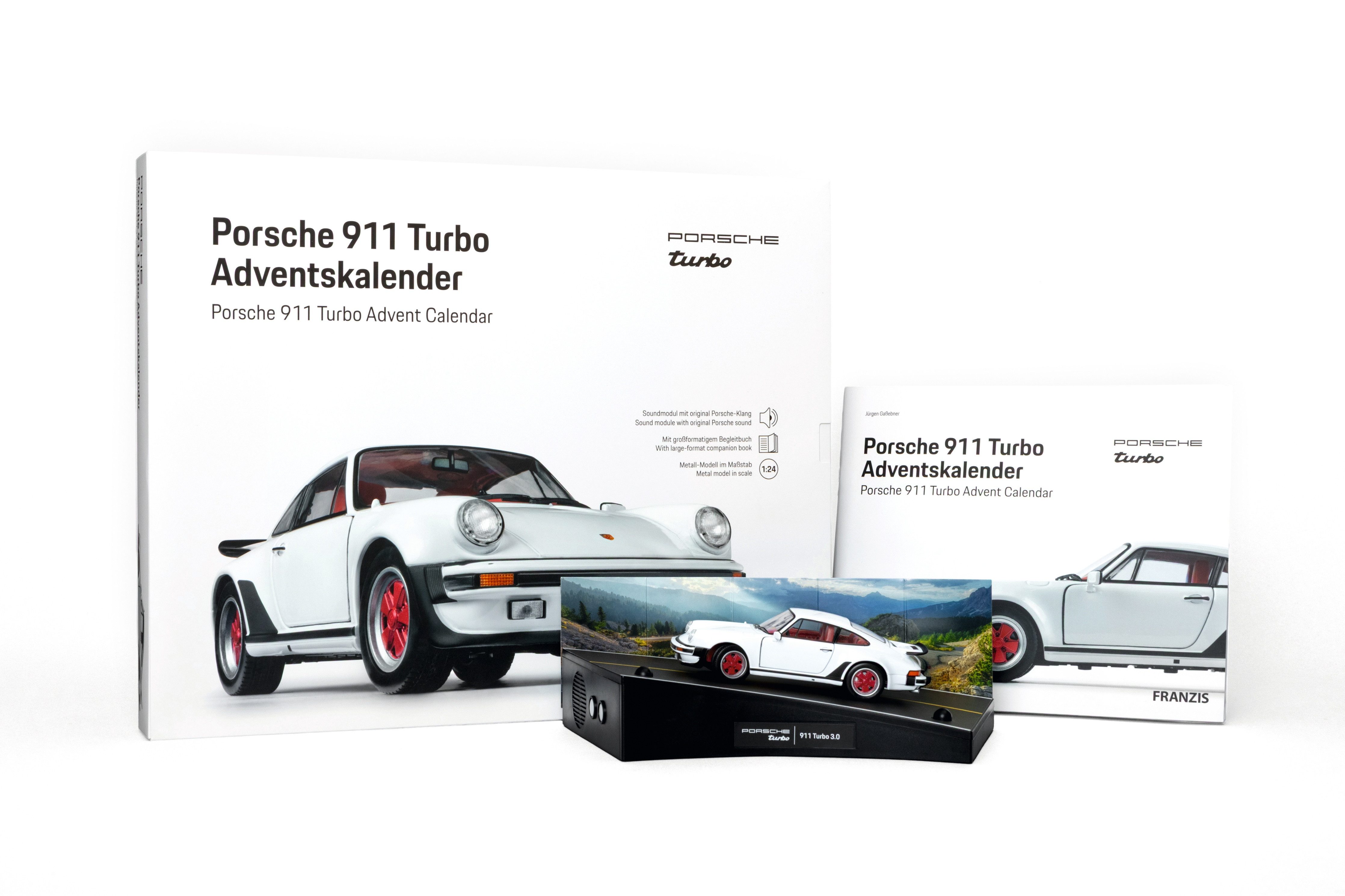 Franzis Modellbausatz Adventskalender Porsche 911 Turbo Grandprixweiß Auto Kalender