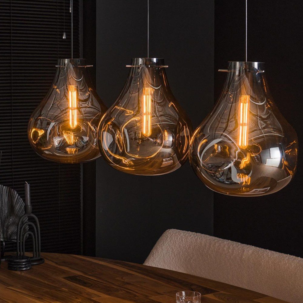 Pendelleuchte famlights, Pendelleuchte Monisha in Chrom und Schwarz E27 3-flammig