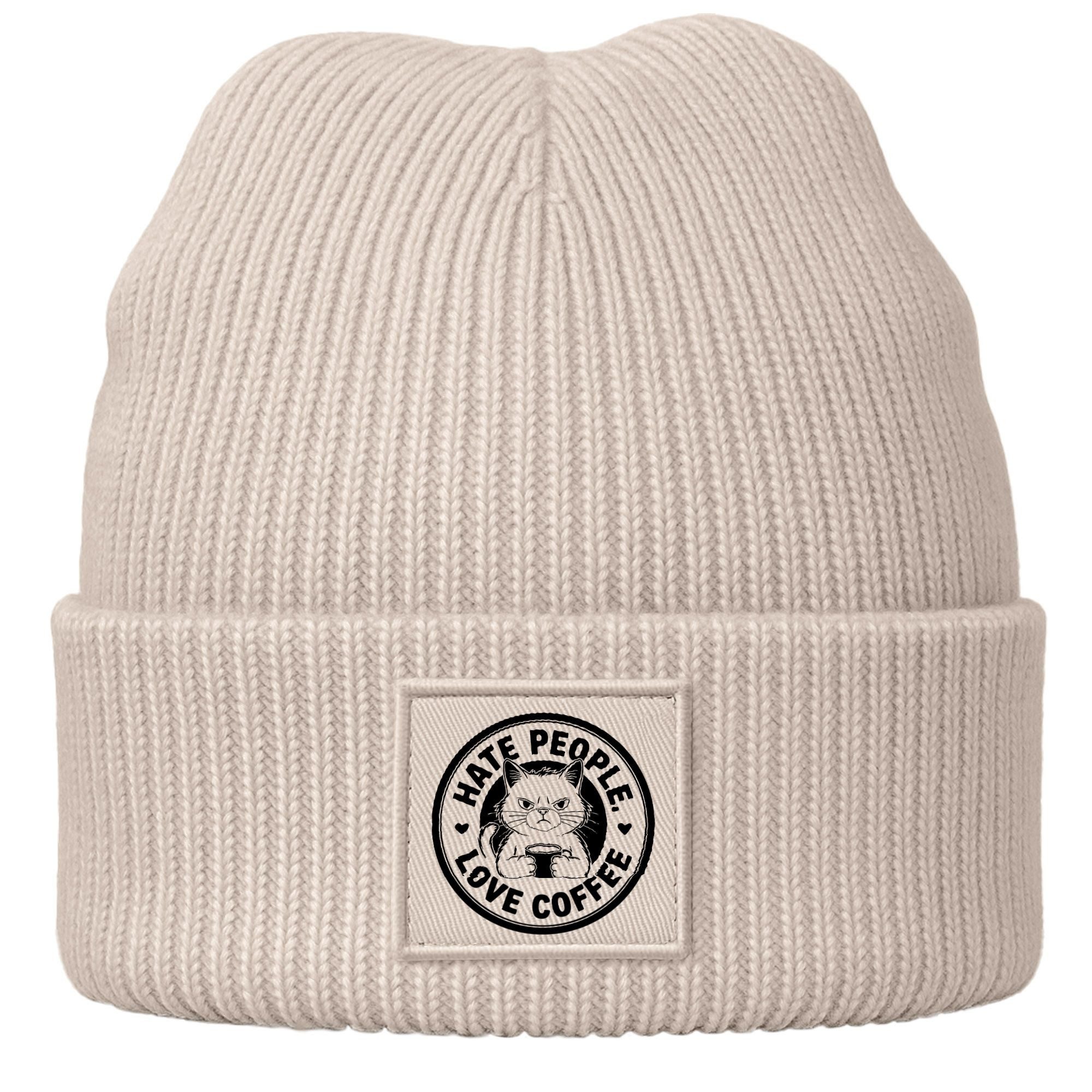 Strickmütze Damen Beanie mit Spruch Hate People Geschenidee Kaffeetrinker