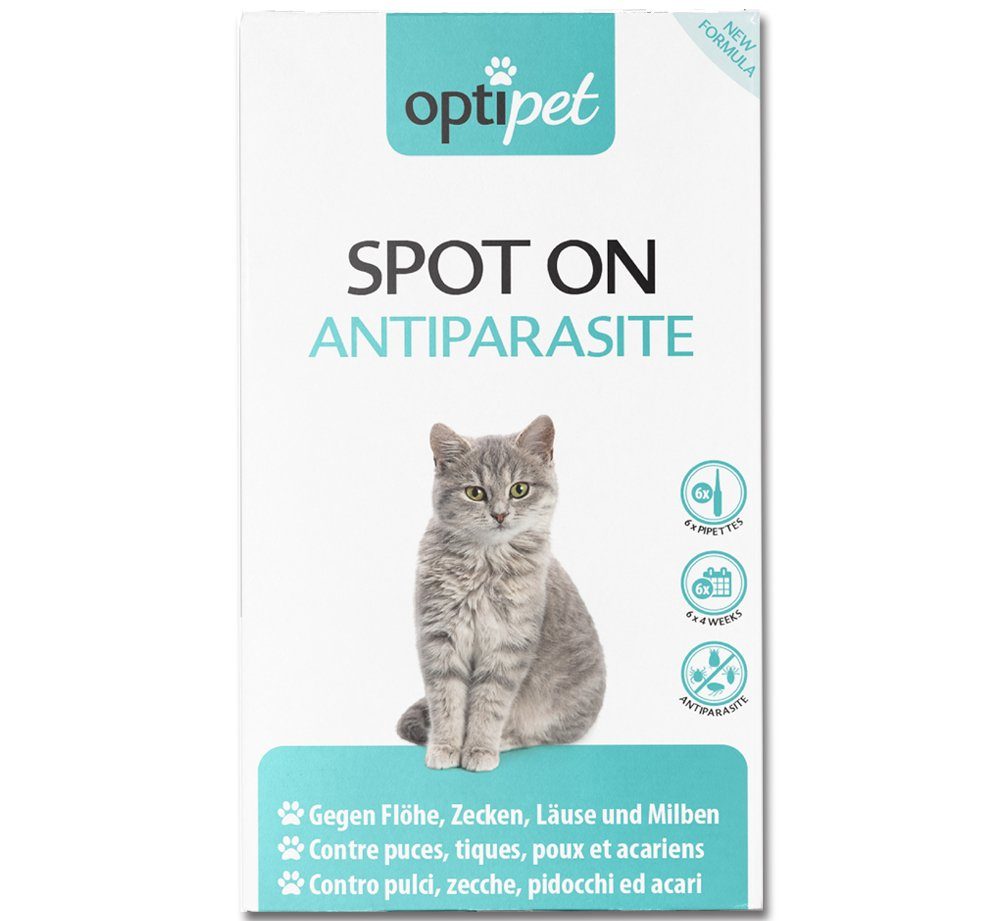 OptiPet Zeckenschutzmittel Spot on Katze Floh- Zecken Abwehr Insektenbekämpfung, 6-St., wirkt abweisend bis zu 24 Wochen gegen Parasiten