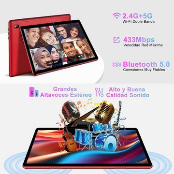 FACETEL Mit 5G WLAN Octa-Core 2.0GHz Tablet (10", 128 GB, Android 13, FHD, Doppelkamera, 6000mAh, Bluetooth 5.0, OTG, mit Tastatur und Maus)