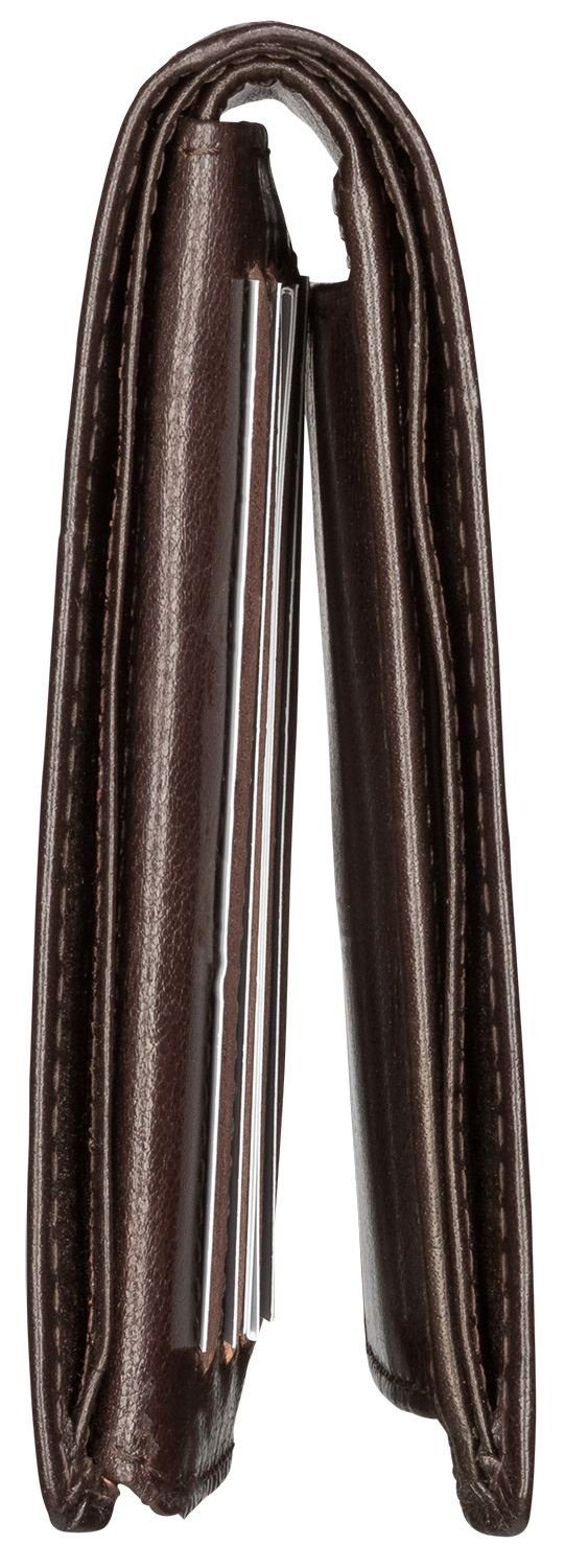 Red Baron Geldbörse Geldbeutel Leder Braun RB-WT-005-04, Kreditkartenfächer, Netzfach, Münzfach mit Druckknopf