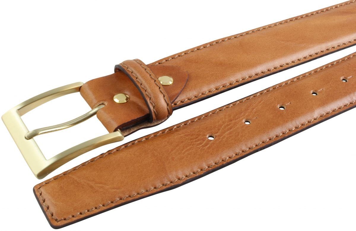 Herren Gürtel BELTINGER Ledergürtel Gürtel aus Vollrindleder mit goldener Gürtelschnalle und Naht 4 cm - Bombierter Jeans-Gürtel