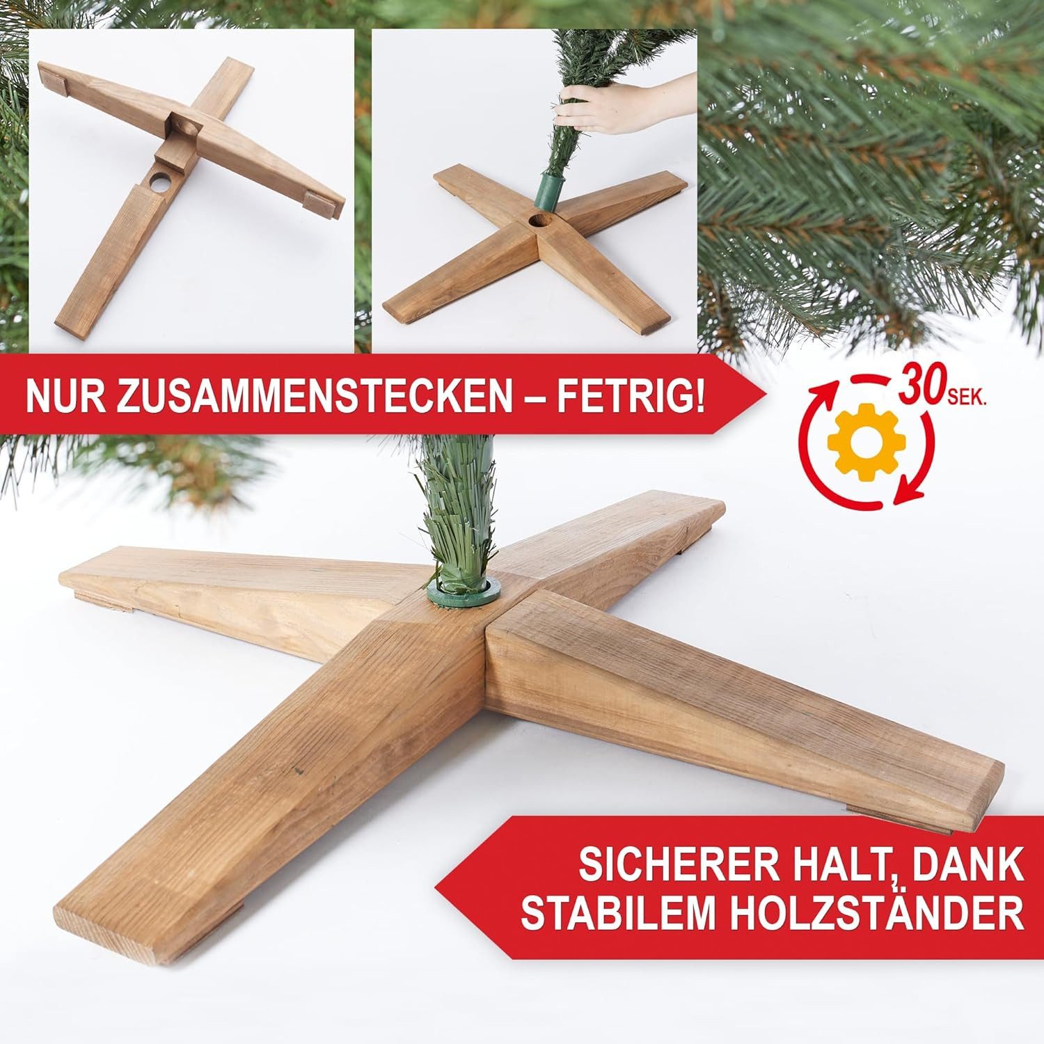 Onbest Künstlicher Weihnachtsbaum massiver Holzständer, Naturgetreu, Tannenbaum, Premium Qualität, schwer entflammbar, 180cm, 220cm